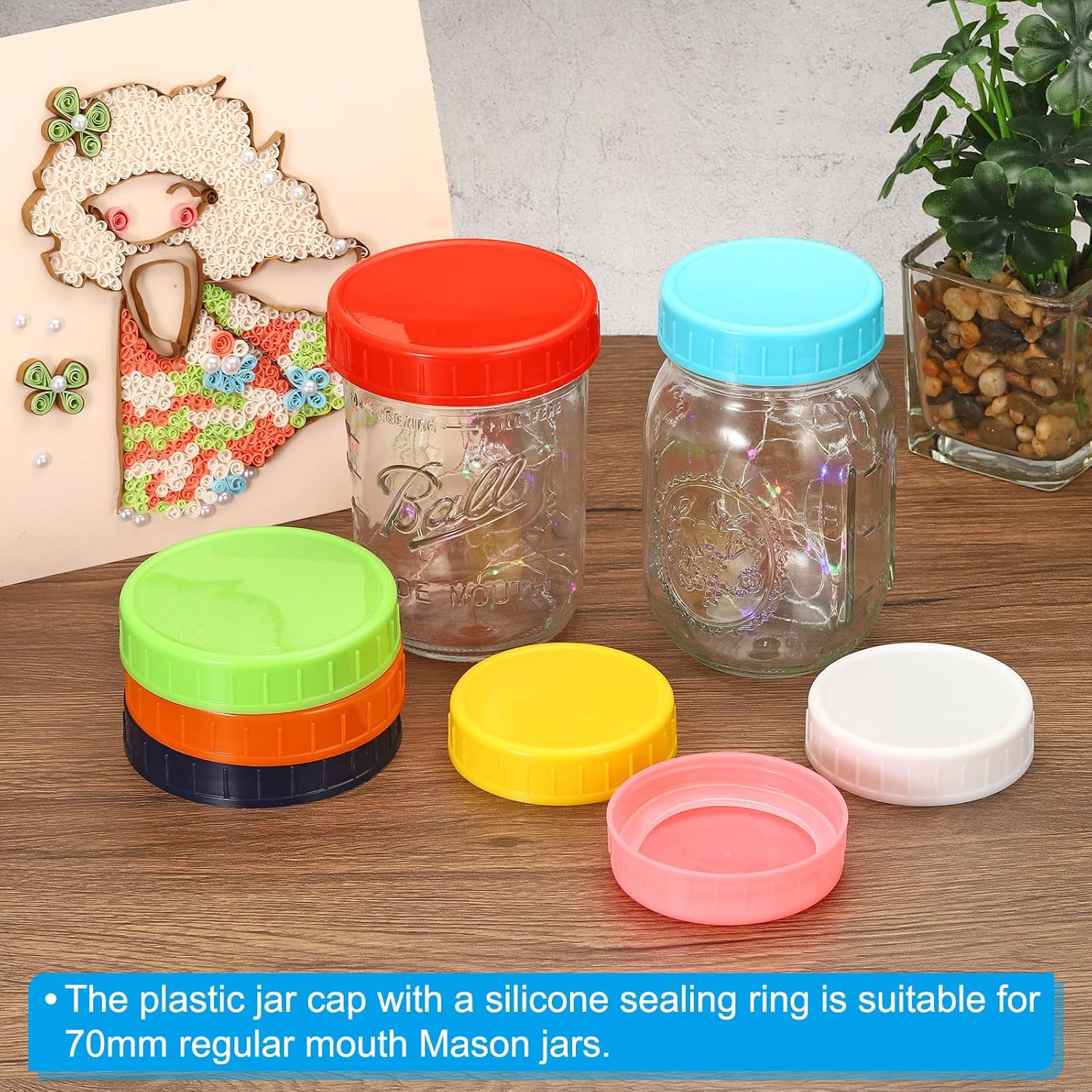 PATIKIL 86mm Wide Mouth Plastic Mason Jar Lids - 8 Pack Canning Jar Caps with Silicone Seal - Pink Color - Kitchen Storage Solution