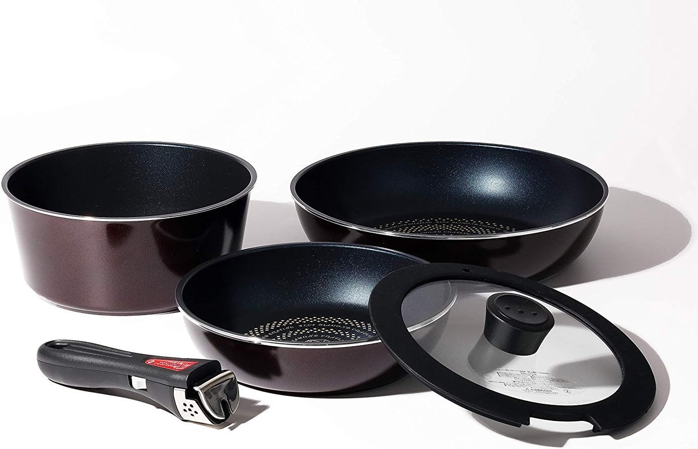 Pearl Metal HB-3497 5-Piece Frying Pan & Pot Set, Induction Compatible, Brown Diamond Coat, Removable Handle