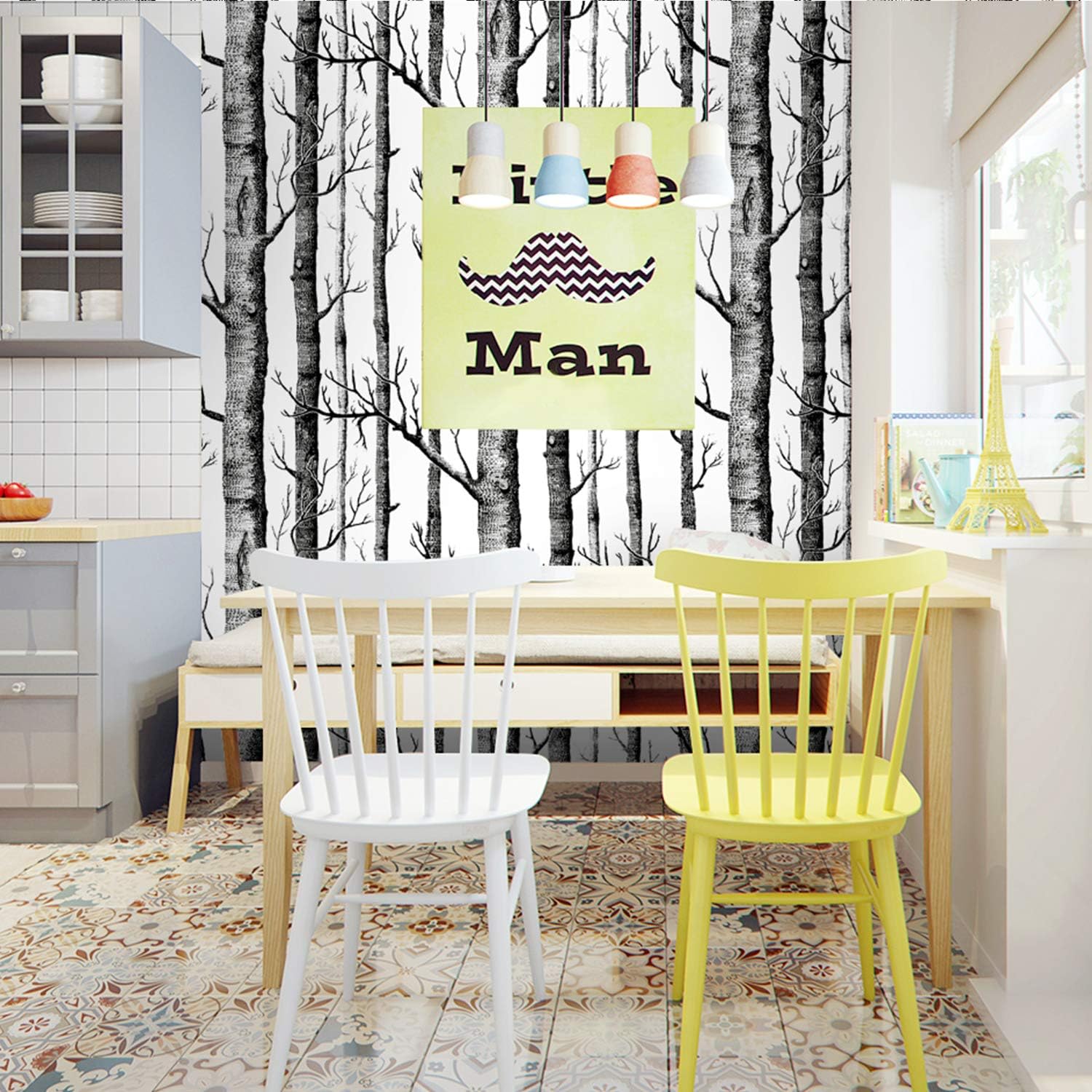 Peel and Stick Birch Tree Wallpaper - Black Trunk, Self Adhesive, Waterproof, Removable - Ideal for Bedroom, Living Room, Shelf Décor - 17.71" x 78.7