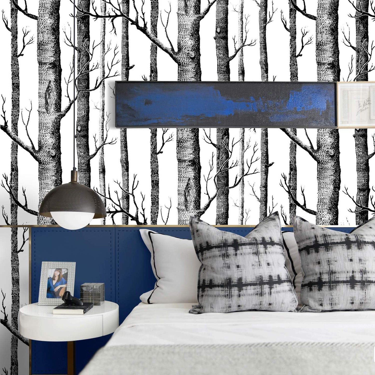 Peel and Stick Birch Tree Wallpaper - Black Trunk, Self Adhesive, Waterproof, Removable - Ideal for Bedroom, Living Room, Shelf Décor - 17.71" x 78.7