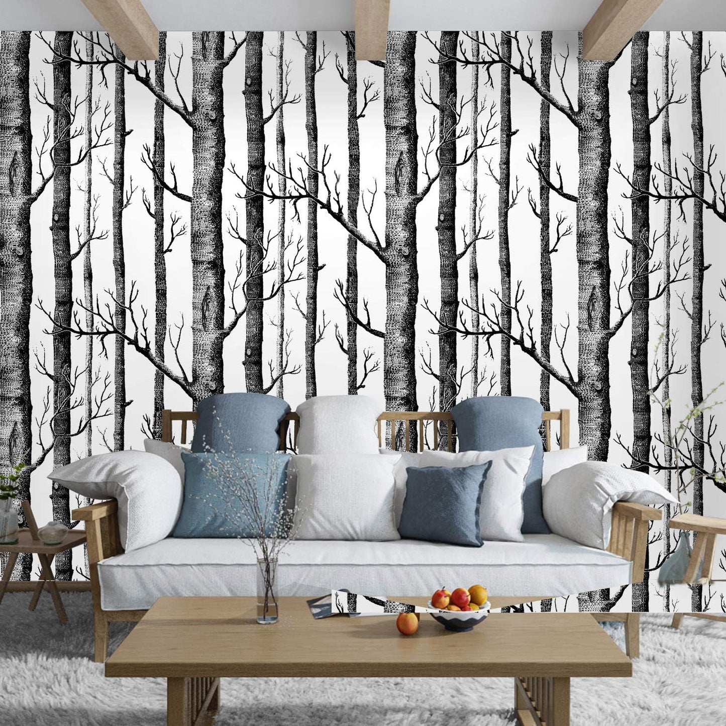 Peel and Stick Birch Tree Wallpaper - Black Trunk, Self Adhesive, Waterproof, Removable - Ideal for Bedroom, Living Room, Shelf Décor - 17.71" x 78.7