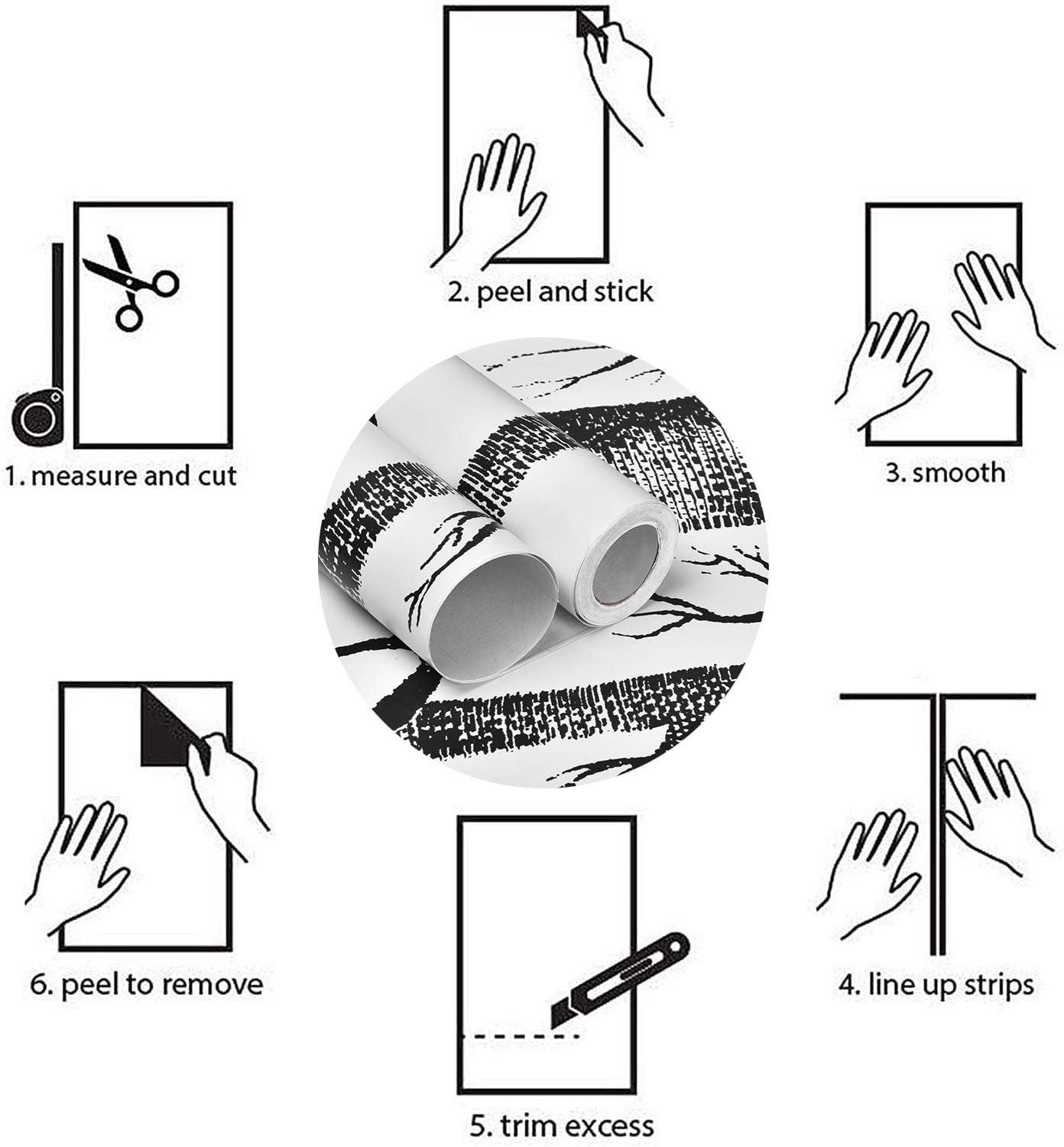 Peel and Stick Birch Tree Wallpaper - Black Trunk, Self Adhesive, Waterproof, Removable - Ideal for Bedroom, Living Room, Shelf Décor - 17.71" x 78.7