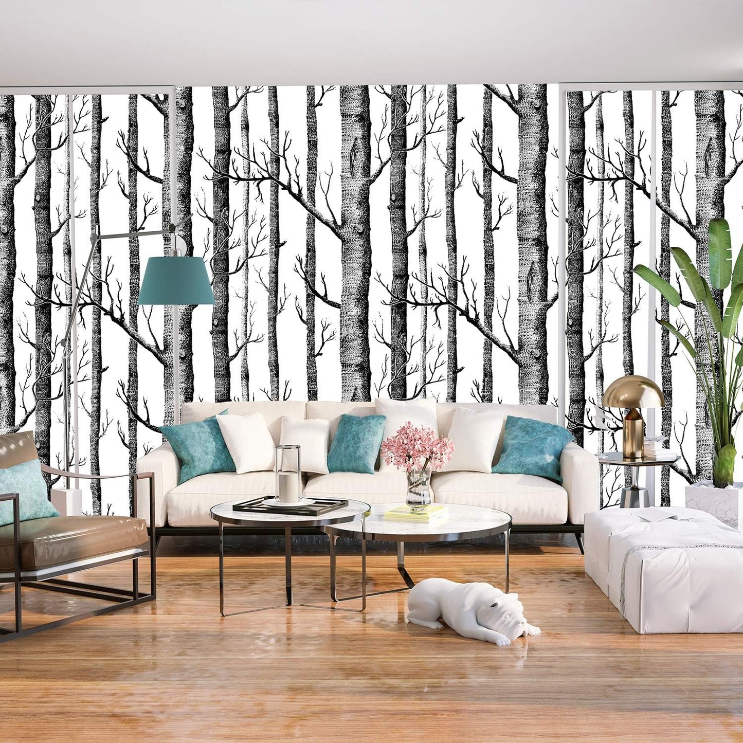 Peel and Stick Birch Tree Wallpaper - Black Trunk, Self Adhesive, Waterproof, Removable - Ideal for Bedroom, Living Room, Shelf Décor - 17.71" x 78.7