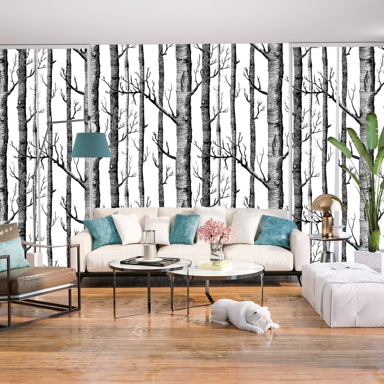 Peel and Stick Birch Tree Wallpaper - Black Trunk, Self Adhesive, Waterproof, Removable - Ideal for Bedroom, Living Room, Shelf Décor - 17.71" x 78.7