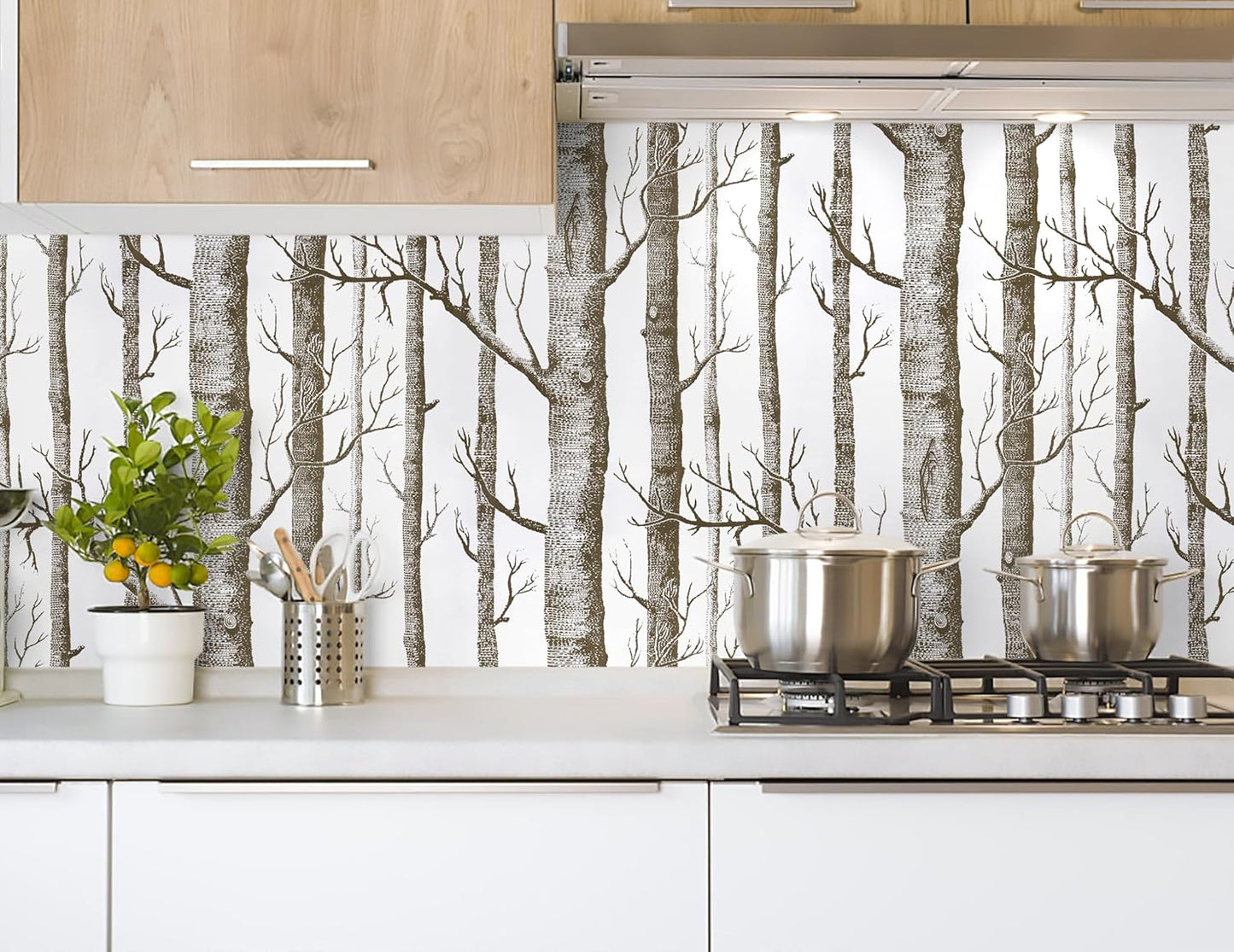 Peel and Stick Birch Tree Wallpaper - White/Brown - 17.7" X 197" - Bedroom/Bathroom/Cabinets - Self Adhesive - Removable Vinyl - Renter Friendly