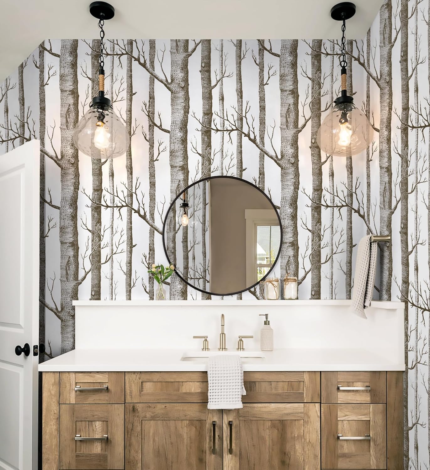 Peel and Stick Birch Tree Wallpaper - White/Brown - 17.7" X 197" - Bedroom/Bathroom/Cabinets - Self Adhesive - Removable Vinyl - Renter Friendly