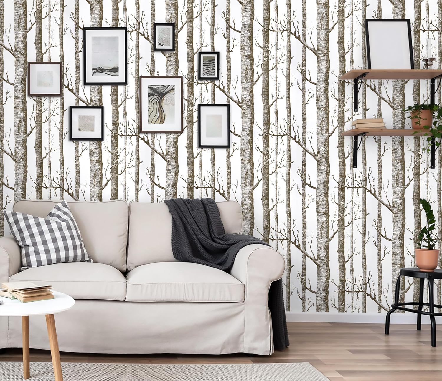 Peel and Stick Birch Tree Wallpaper - White/Brown - 17.7" X 197" - Bedroom/Bathroom/Cabinets - Self Adhesive - Removable Vinyl - Renter Friendly