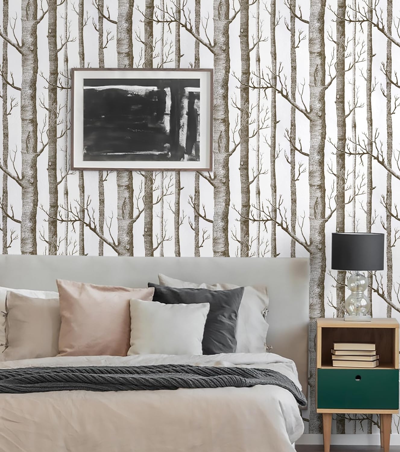 Peel and Stick Birch Tree Wallpaper - White/Brown - 17.7" X 197" - Bedroom/Bathroom/Cabinets - Self Adhesive - Removable Vinyl - Renter Friendly