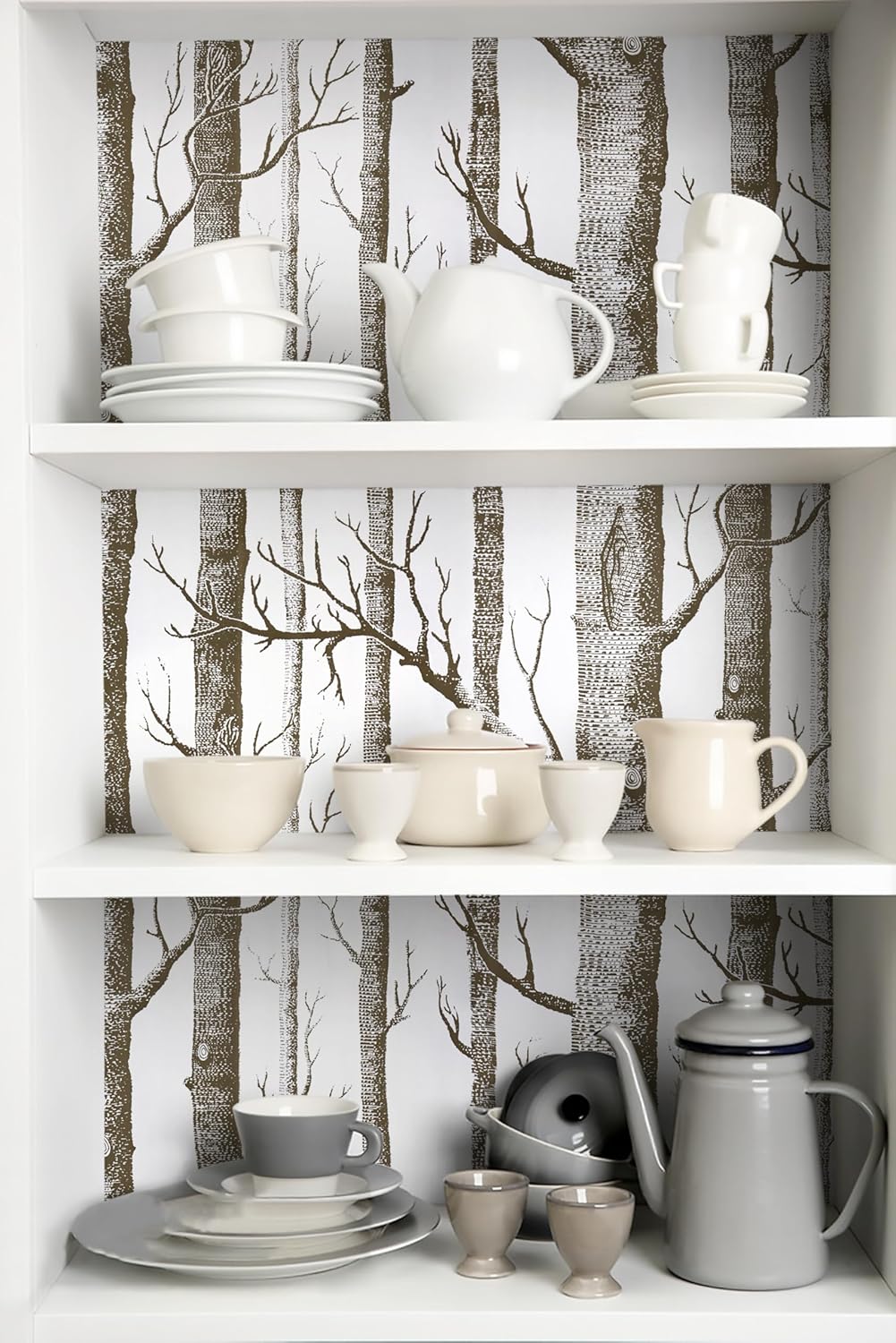 Peel and Stick Birch Tree Wallpaper - White/Brown - 17.7" X 197" - Bedroom/Bathroom/Cabinets - Self Adhesive - Removable Vinyl - Renter Friendly