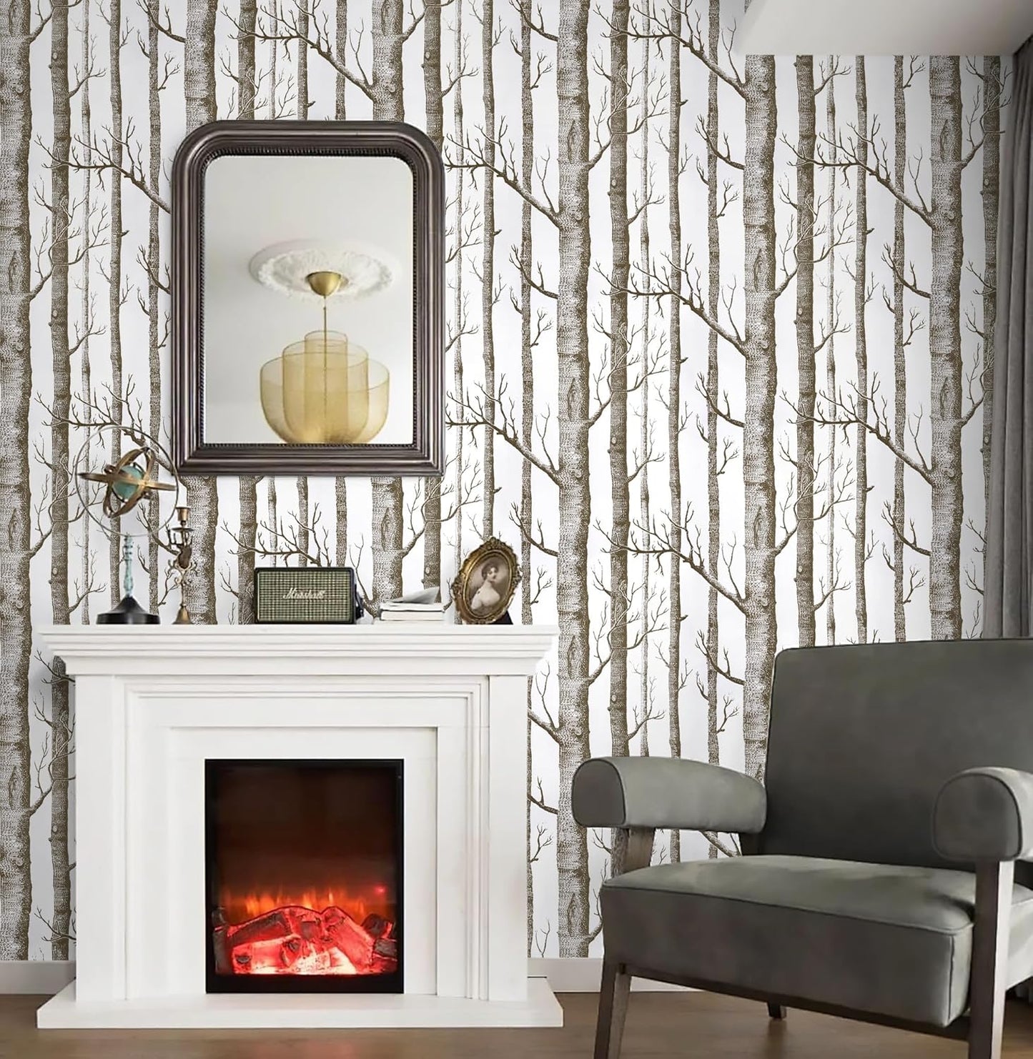 Peel and Stick Birch Tree Wallpaper - White/Brown - 17.7" X 197" - Bedroom/Bathroom/Cabinets - Self Adhesive - Removable Vinyl - Renter Friendly