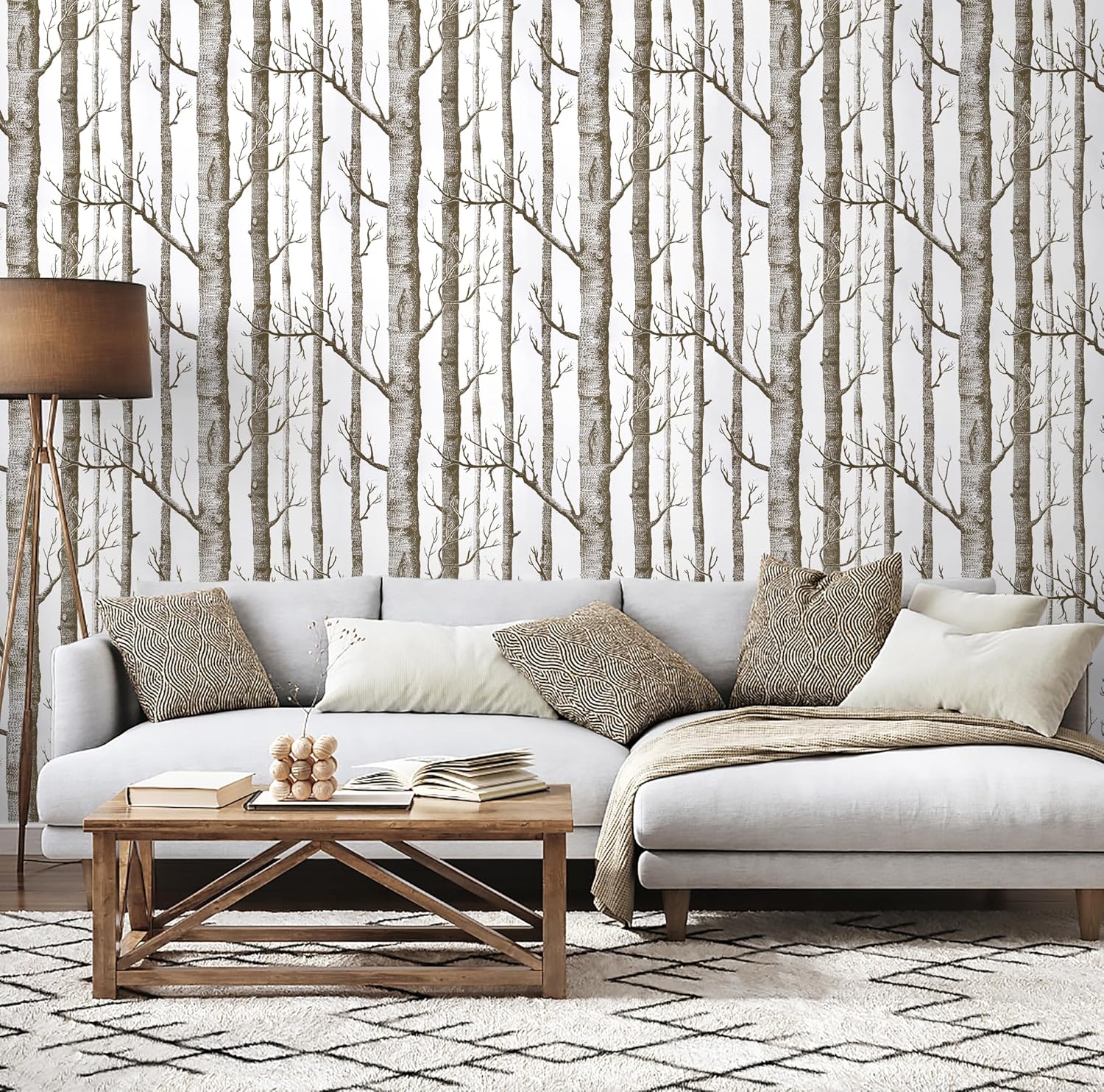 Peel and Stick Birch Tree Wallpaper - White/Brown - 17.7" X 197" - Bedroom/Bathroom/Cabinets - Self Adhesive - Removable Vinyl - Renter Friendly