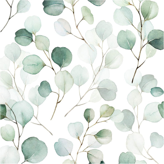 Peel and Stick Boho Eucalyptus Leaf Wallpaper for Home Nursery Decor - Green/White 17.7in x 9.8ft