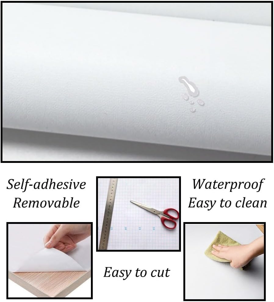 Peel and Stick Wallpaper Roll 197"x17.7", Waterproof White Contact Paper for Wall Kitchen - Self-Adhesive Vinyl Decorative Wallpaper