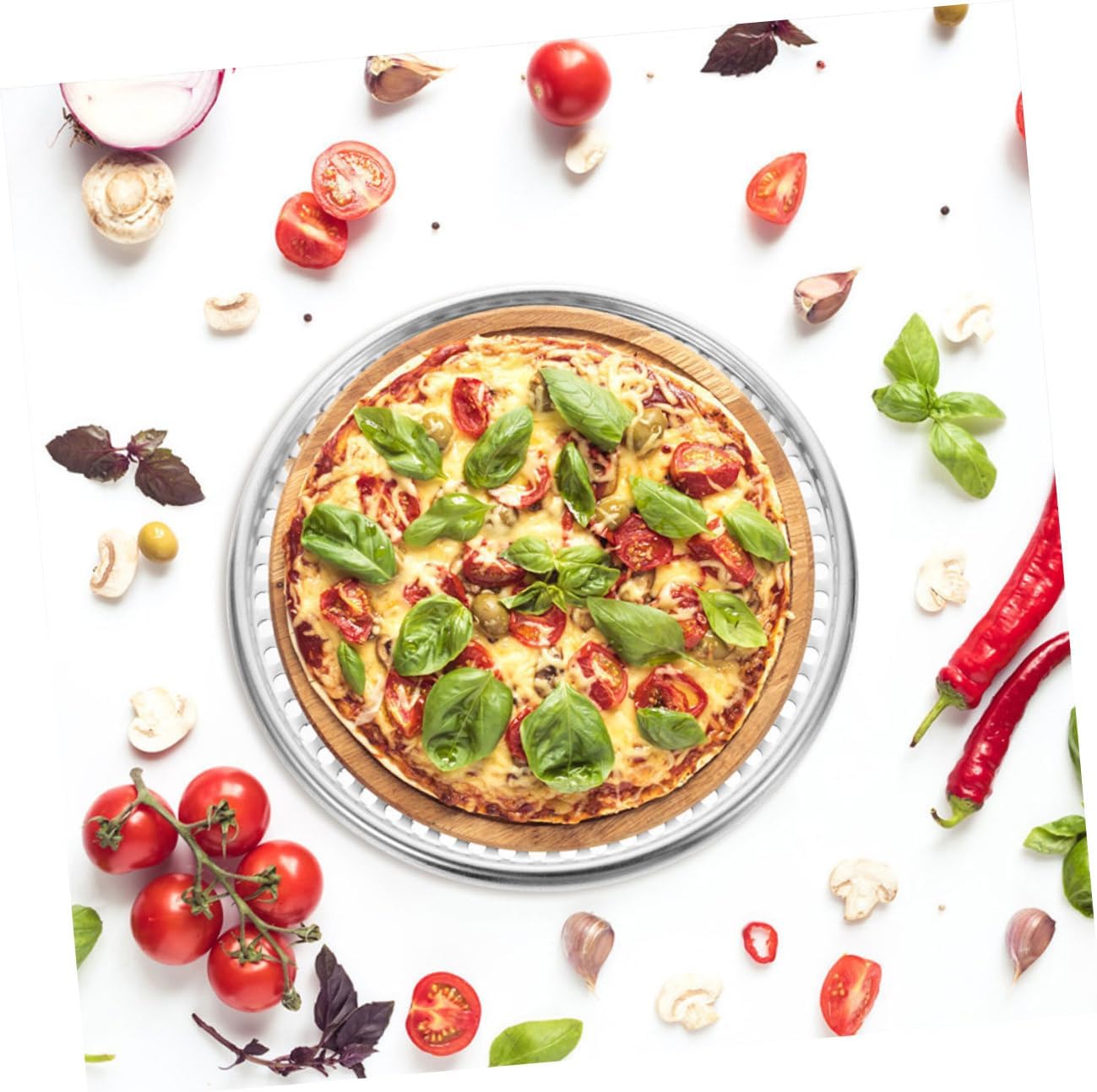 Perforated Aluminum Pizza Pan Mesh Net Baking Tray Oven Pizza Server Platter