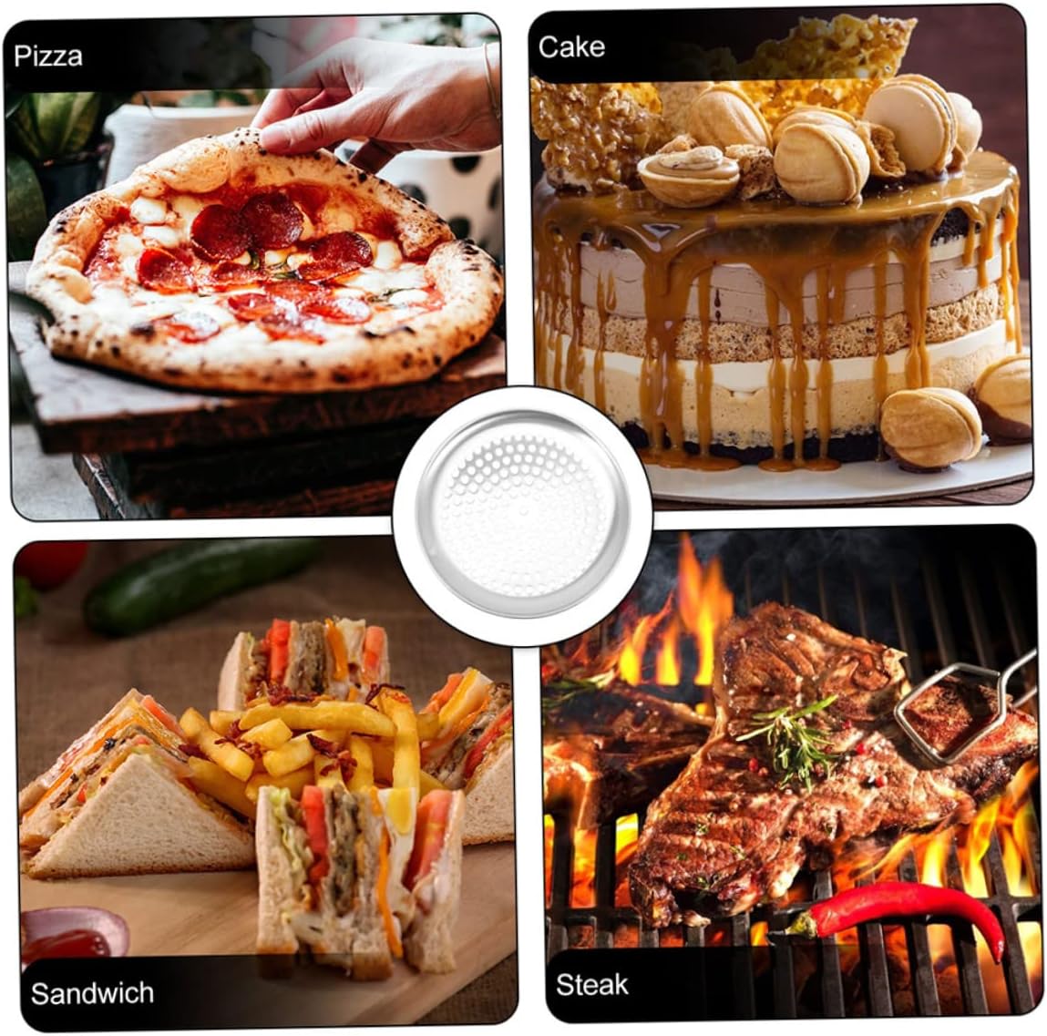 Perforated Pizza Pan for Toaster Oven - Round Crisper Tray for Pizza Making - Aluminum Alloy Pie Baking Pan in Silver Color