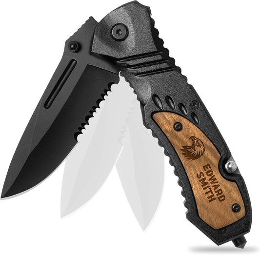 Personalized Engraved Men's Pocket Knife with Stainless Steel Blade - Ideal for Camping, Hunting, and Everyday Carry