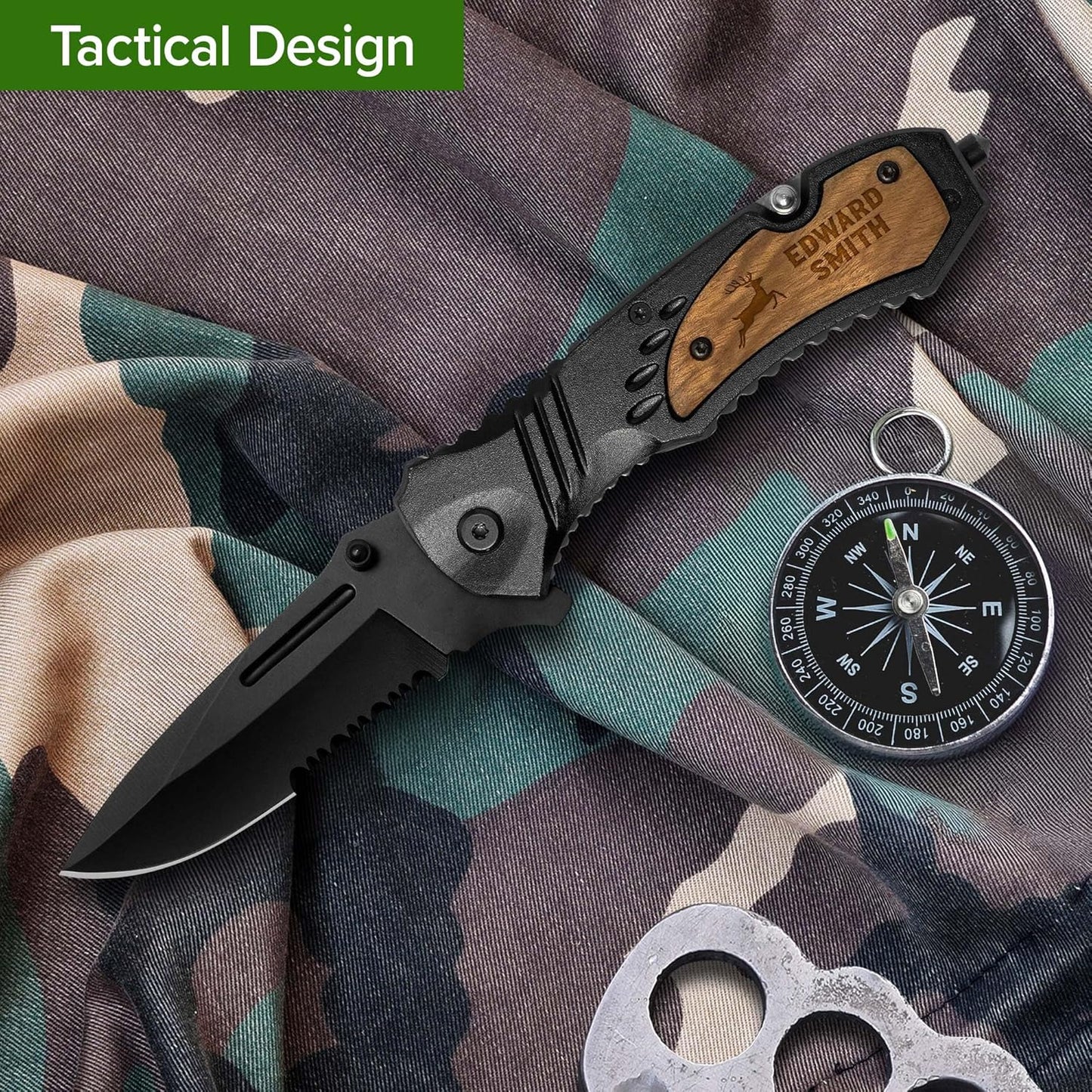 Personalized Engraved Men's Pocket Knife with Stainless Steel Blade - Ideal for Camping, Hunting, and Everyday Carry