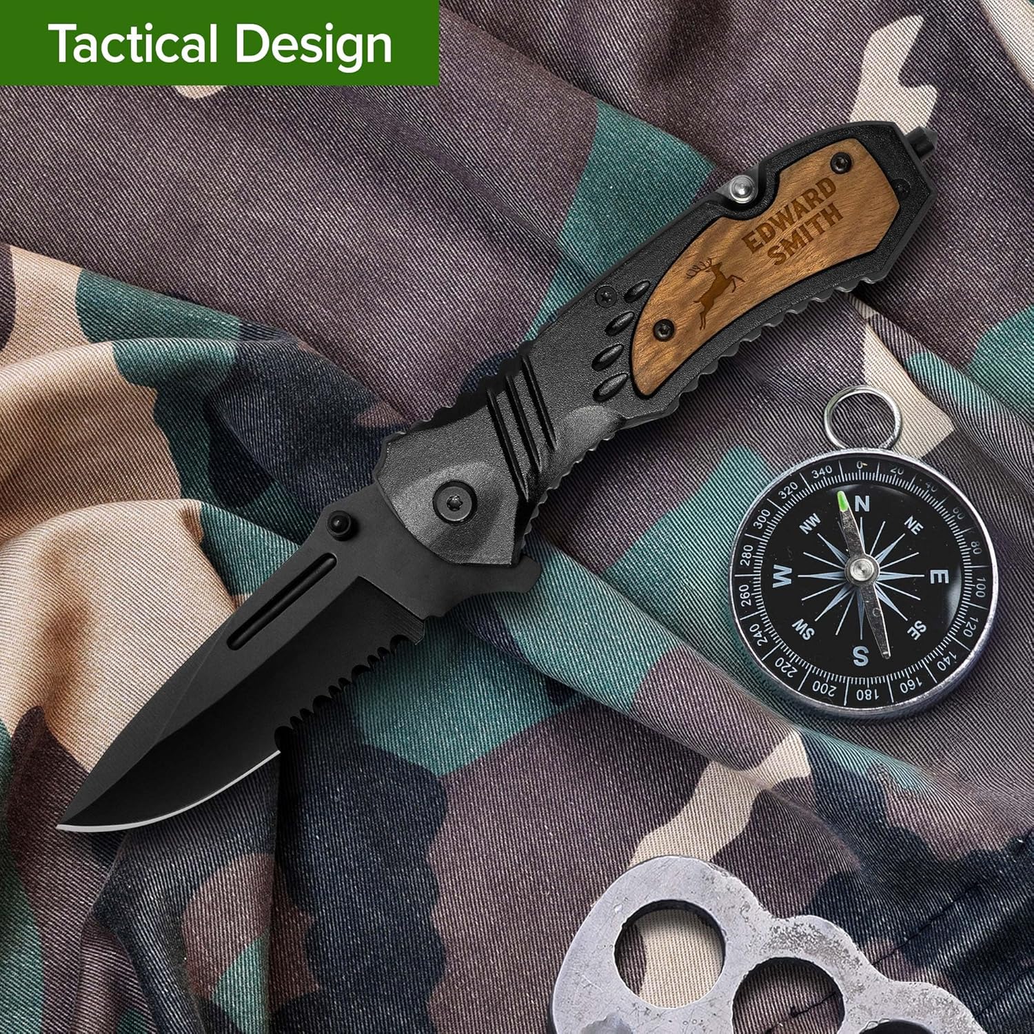 Personalized Engraved Men's Pocket Knife with Stainless Steel Blade - Ideal for Camping, Hunting, and Everyday Carry