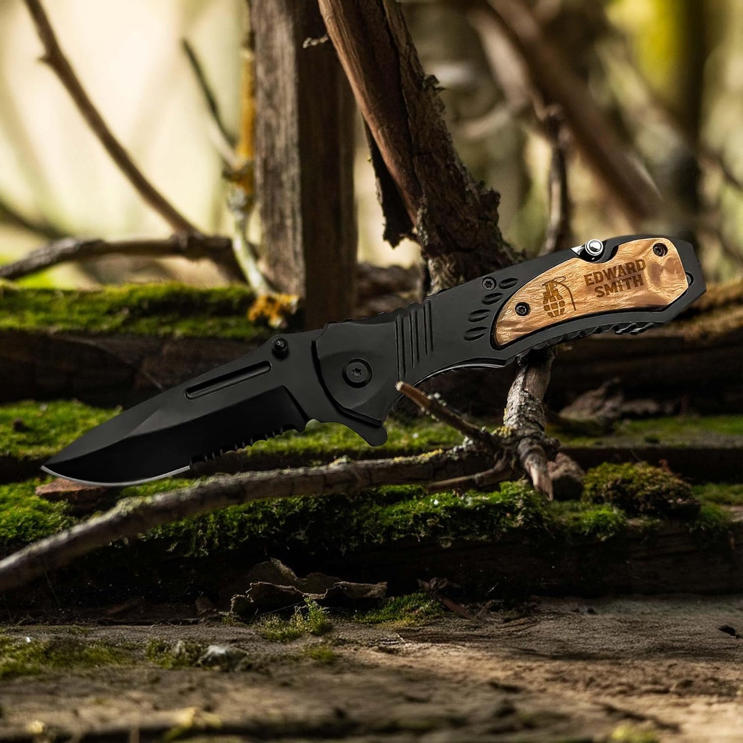 Personalized Engraved Men's Pocket Knife with Stainless Steel Blade - Ideal for Camping, Hunting, and Everyday Carry