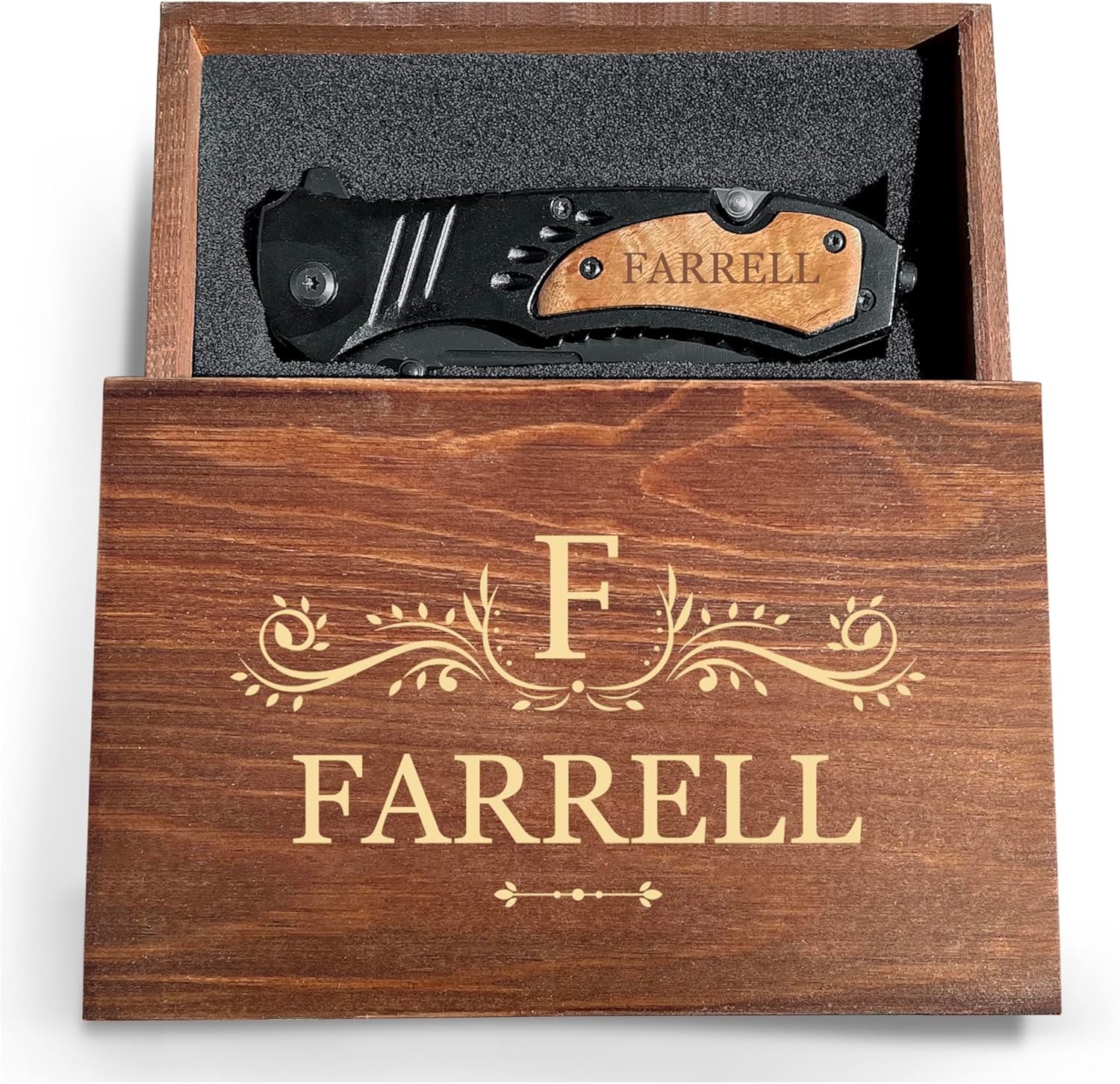 Personalized Engraved Pocket Knife for Men with Wooden Box - Custom Gift Idea