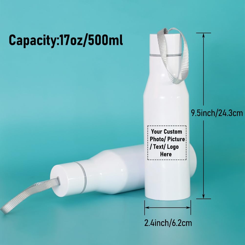 Personalized Stainless Steel Insulated Water Bottle with Custom Strap - 17 oz, Ideal Gift for Birthdays, Mother's Day, Christmas - Add Photo, Text, or Logo - Drasealand Custom Bottle