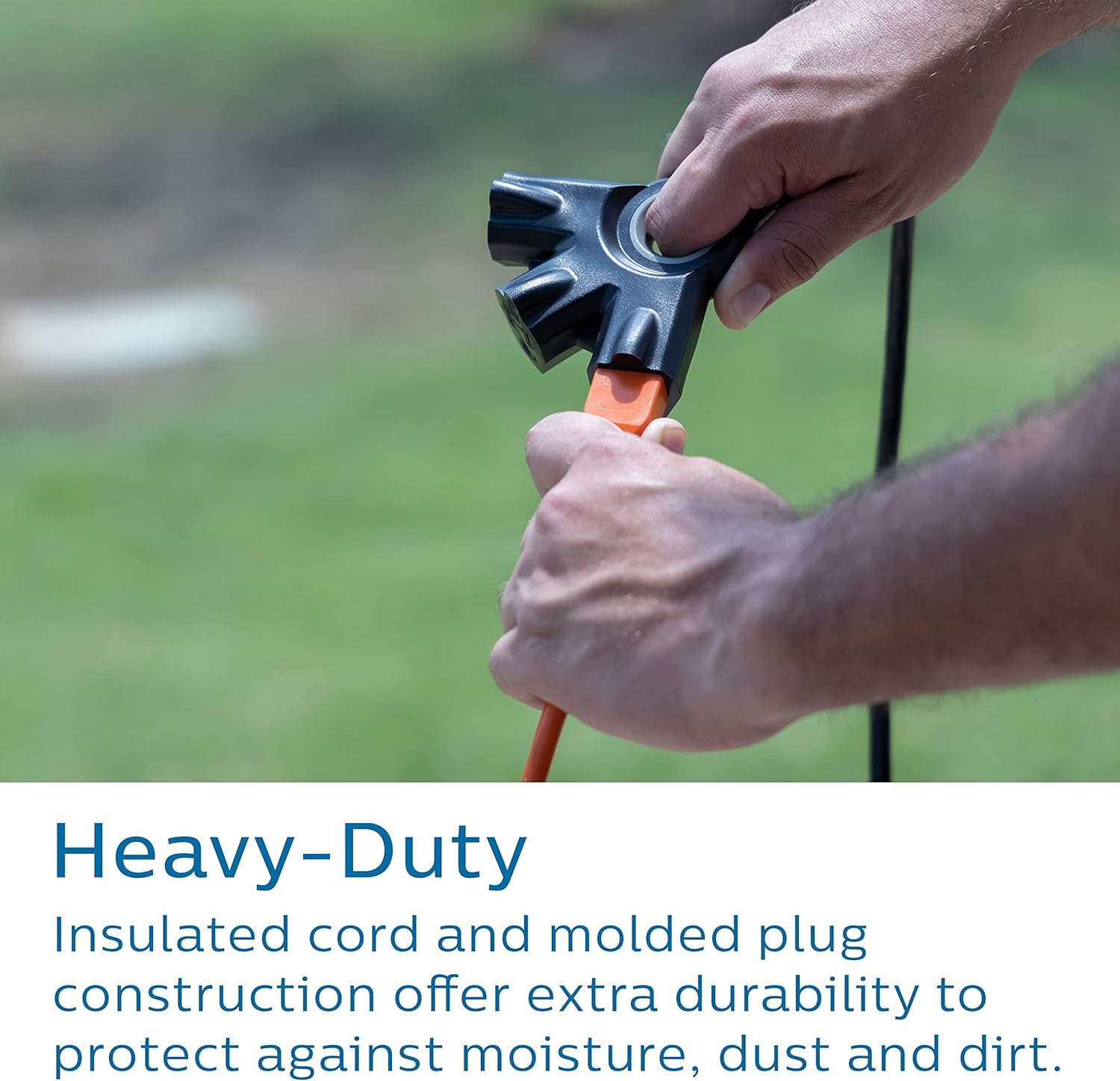 Philips 8 Ft Heavy Duty Outdoor Extension Cord with Multiple Outlets, Grounded 3 Prong, Short Indoor Extension Cord, 16 AWG - Black