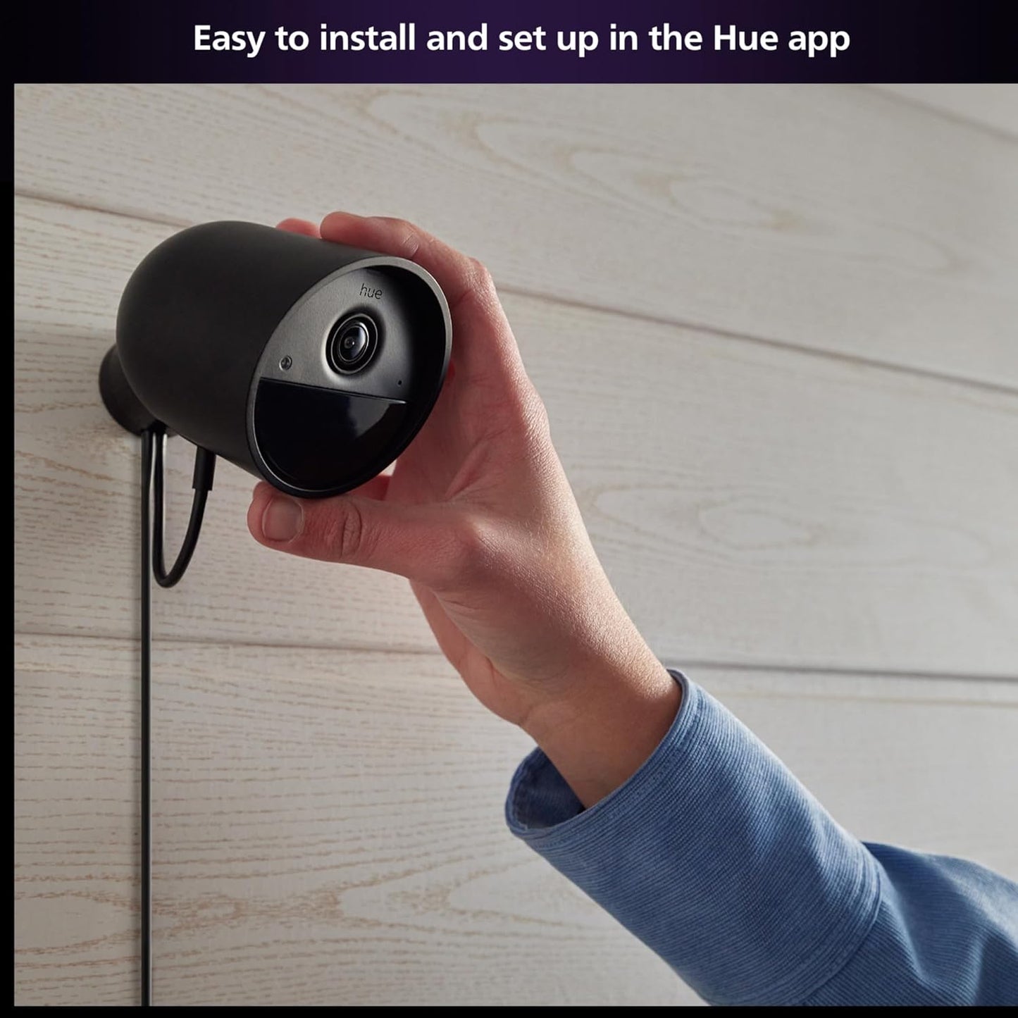 Philips Hue Wired Smart Home Security Camera in Black - 1080P HD Video with Night Vision and Motion Detection - Indoor/Outdoor Weatherproof - Two-Way Talk - Works with Hue App