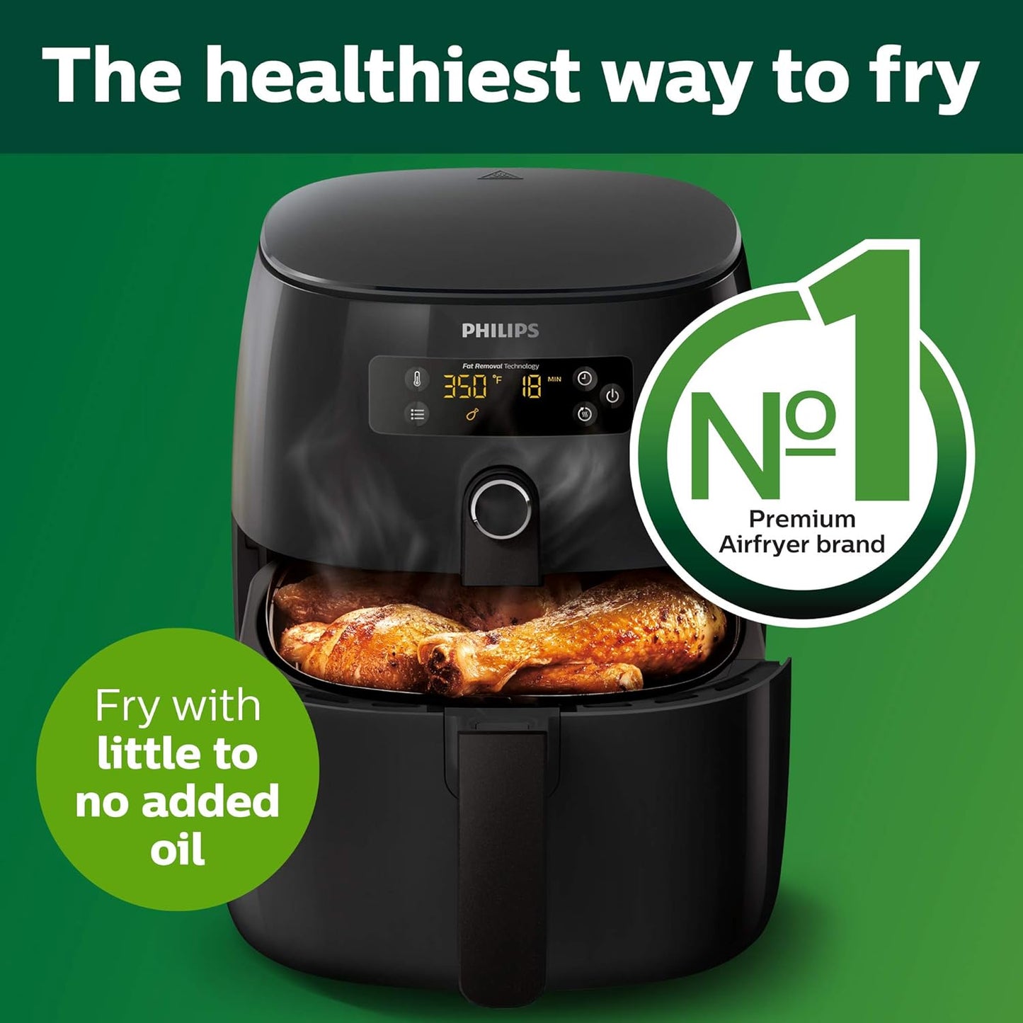 Philips Premium Analog Airfryer with Fat Removal Technology, 3qt, Black - Includes Recipe Cookbook by Philips Kitchen Appliances