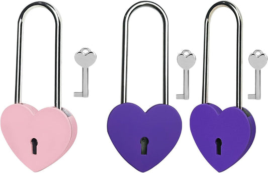 Pink and Purple Heart Lock with Key - 3.5 Inches Love Padlock for Lovelock Bridge