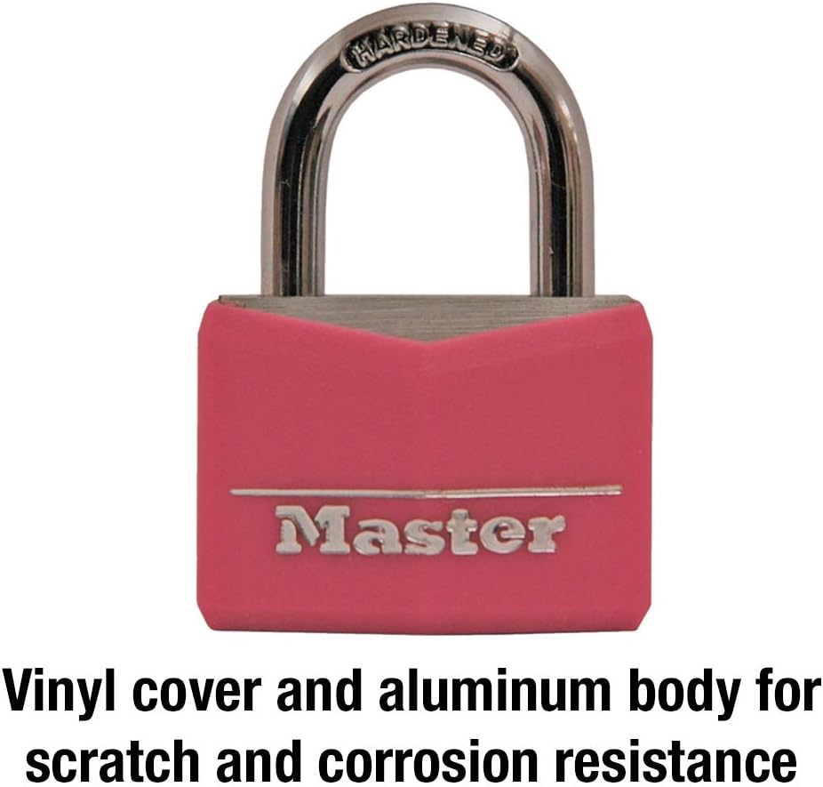 Pink Covered Aluminum Keyed Padlock with Steel Shackle for Gym or School Locker - 1-9/16 Inch Lock Body - WildKart