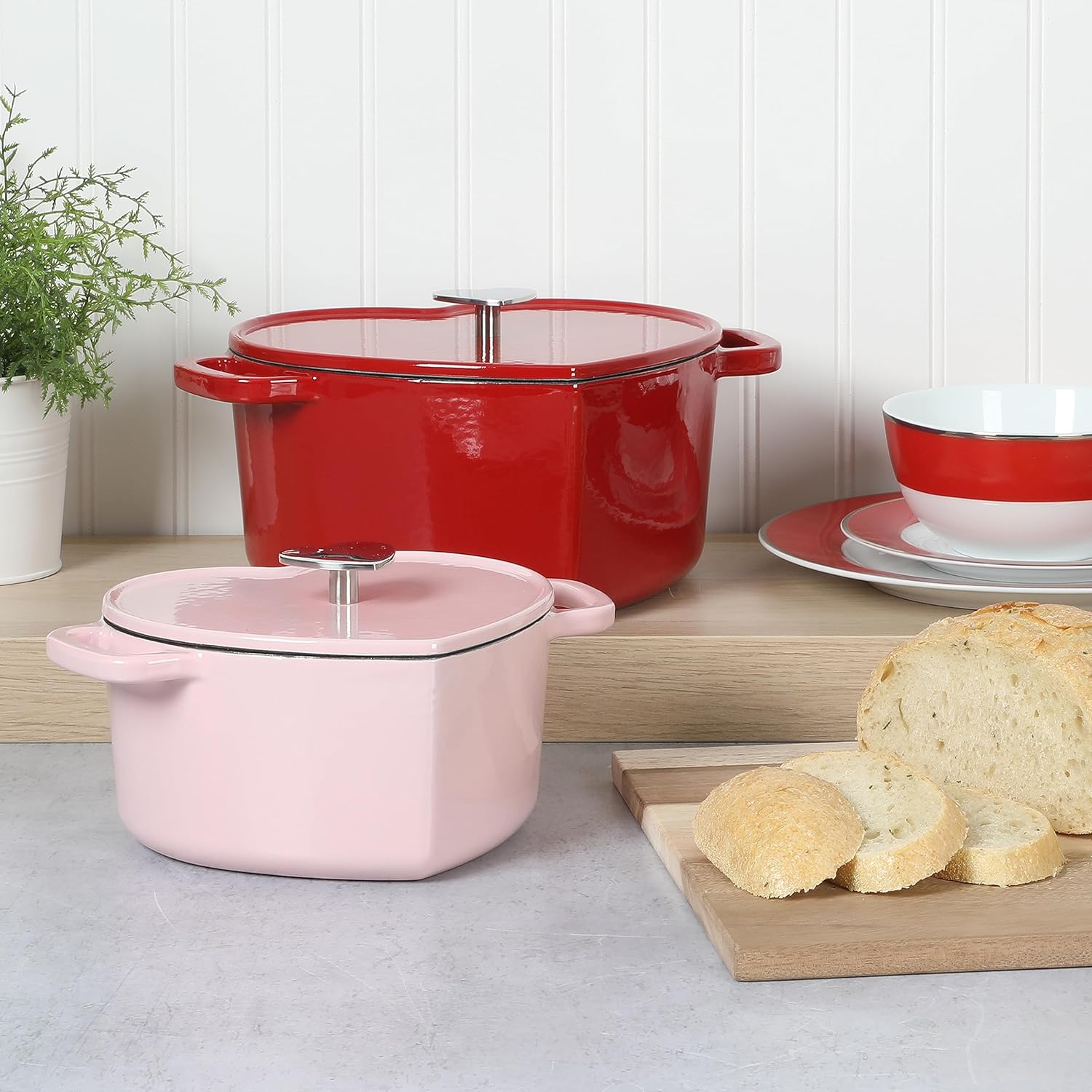 Pink Heart Shaped 2-Quart Enamel Cast Iron Dutch Oven by Martha Stewart - Cooking Essential