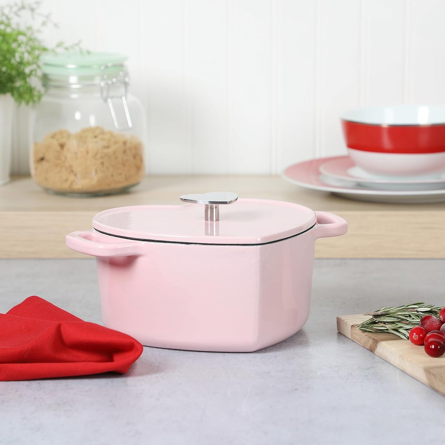 Pink Heart Shaped 2-Quart Enamel Cast Iron Dutch Oven by Martha Stewart - Cooking Essential