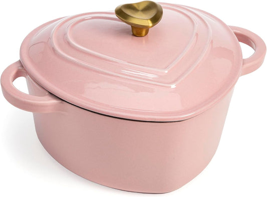 Pink Heart-Shaped Enameled Cast Iron Dutch Oven with Lid - 4 Quart, Paris Hilton Collection, Stovetop and Oven Safe