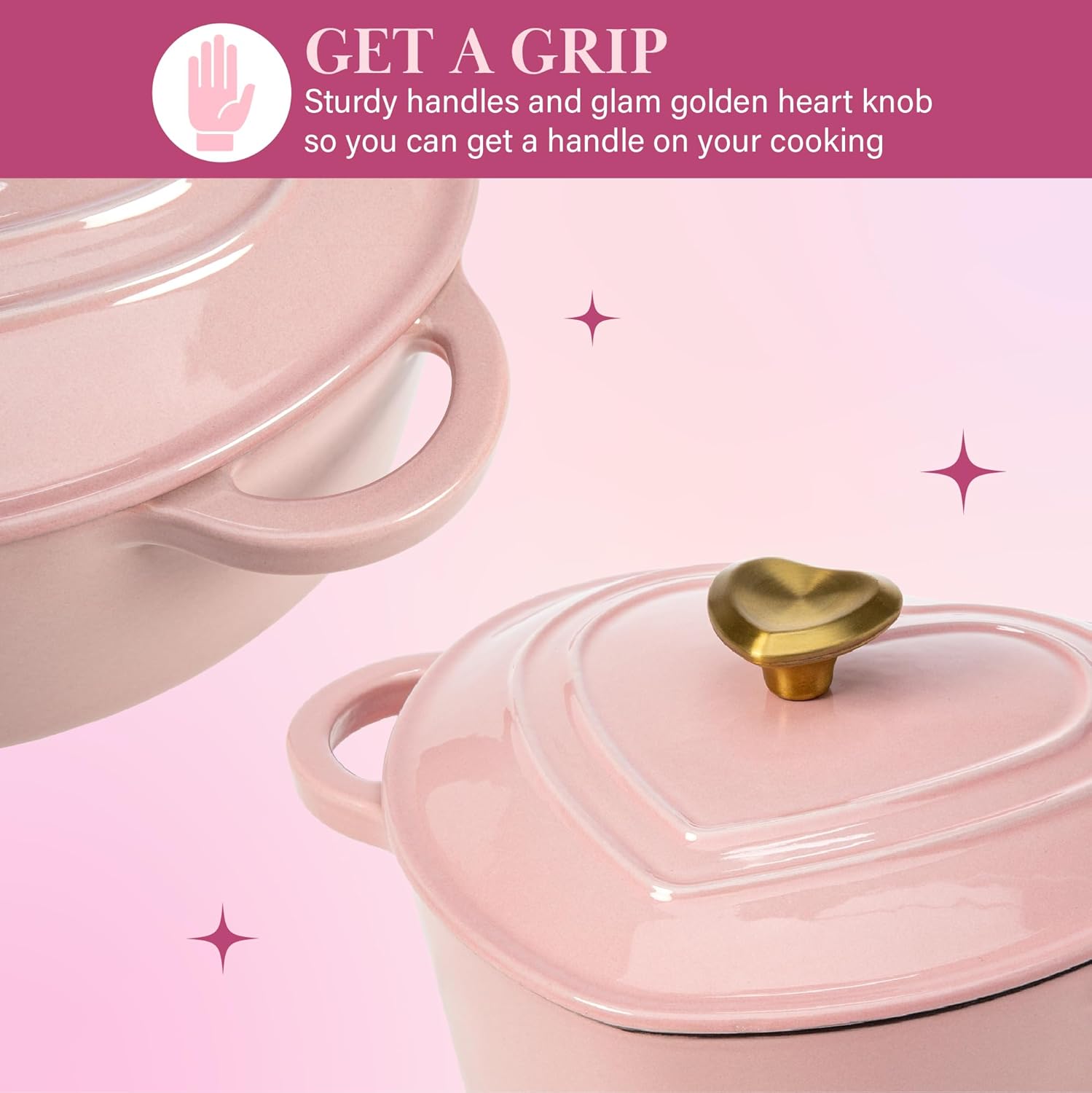 Pink Heart-Shaped Enameled Cast Iron Dutch Oven with Lid - 4 Quart, Paris Hilton Collection, Stovetop and Oven Safe