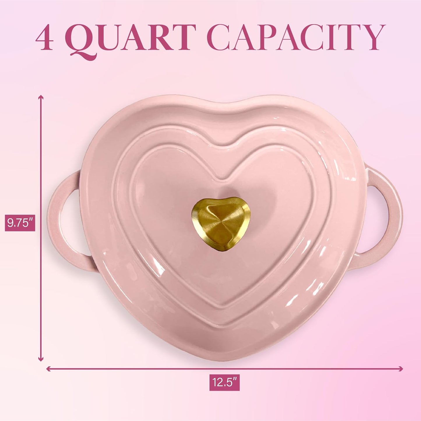 Pink Heart-Shaped Enameled Cast Iron Dutch Oven with Lid - 4 Quart, Paris Hilton Collection, Stovetop and Oven Safe