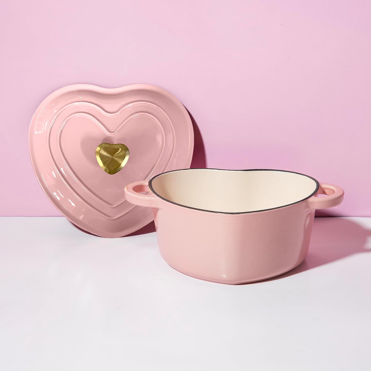 Pink Heart-Shaped Enameled Cast Iron Dutch Oven with Lid - 4 Quart, Paris Hilton Collection, Stovetop and Oven Safe