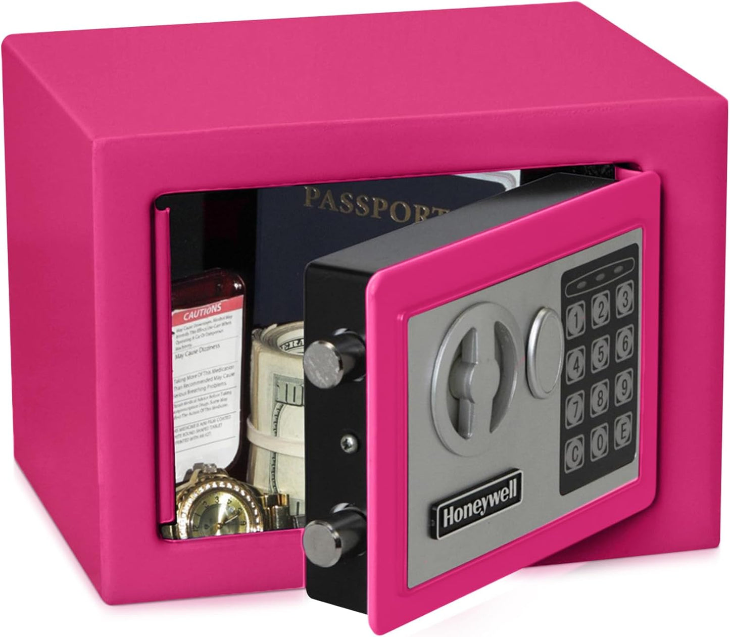 Pink Honeywell Small Safe Box with Digital Lock for Home Security - Bolt Down Steel Electronic Lock Box - 0.17-Cubic Feet - 5005P