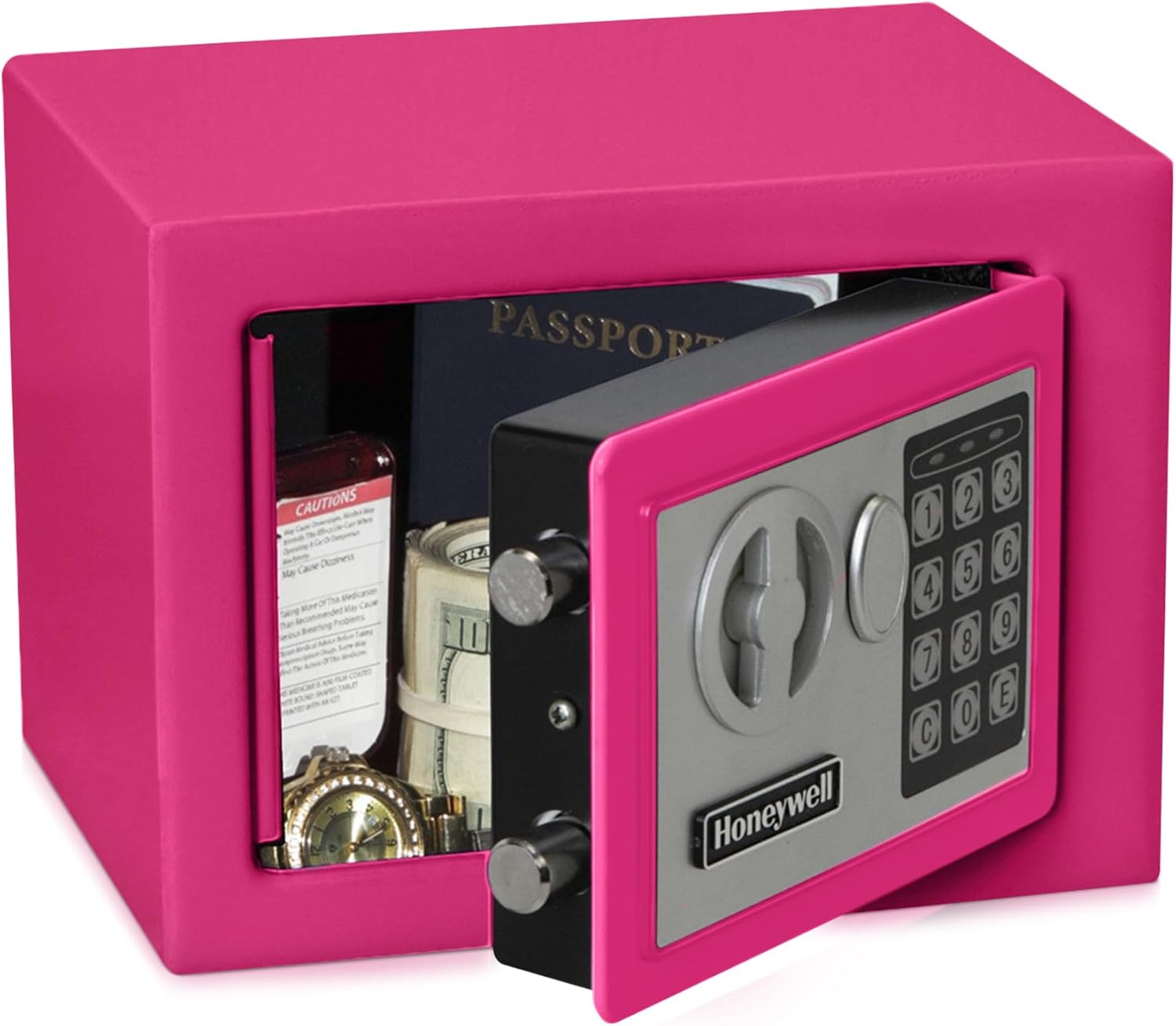 Pink Honeywell Small Safe Box with Digital Lock for Home Security - Bolt Down Steel Electronic Lock Box - 0.17-Cubic Feet - 5005P
