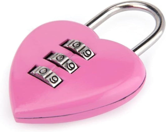 Pink Love Heart Shape Combination Padlock for Girls Women, Mini 3-Digit Resettable Code Locker Lock with Code for School Locker
