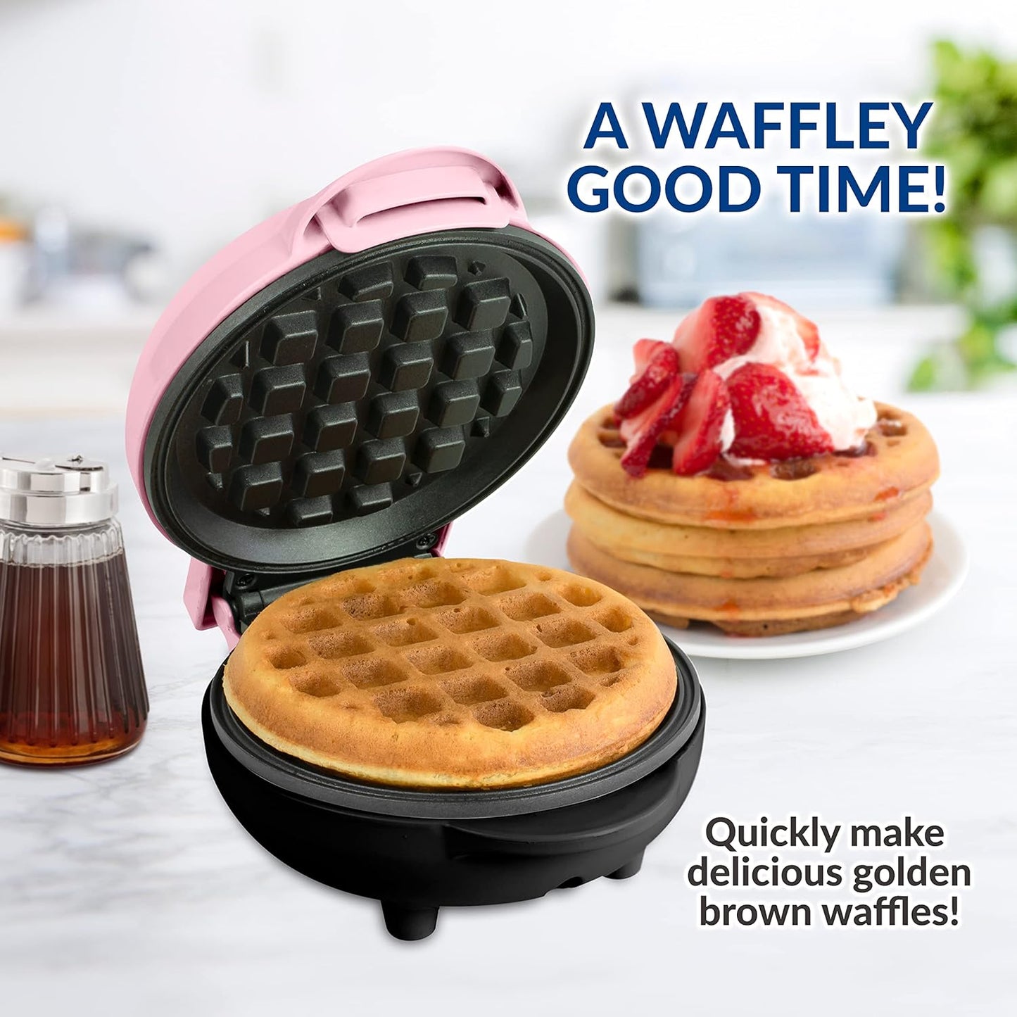 Pink Nostalgia MyMini Waffle Maker with 5-Inch Cooking Surface - Perfect for Hash Browns, French Toast, Grilled Cheese, Quesadillas, Brownies, and Cookies!