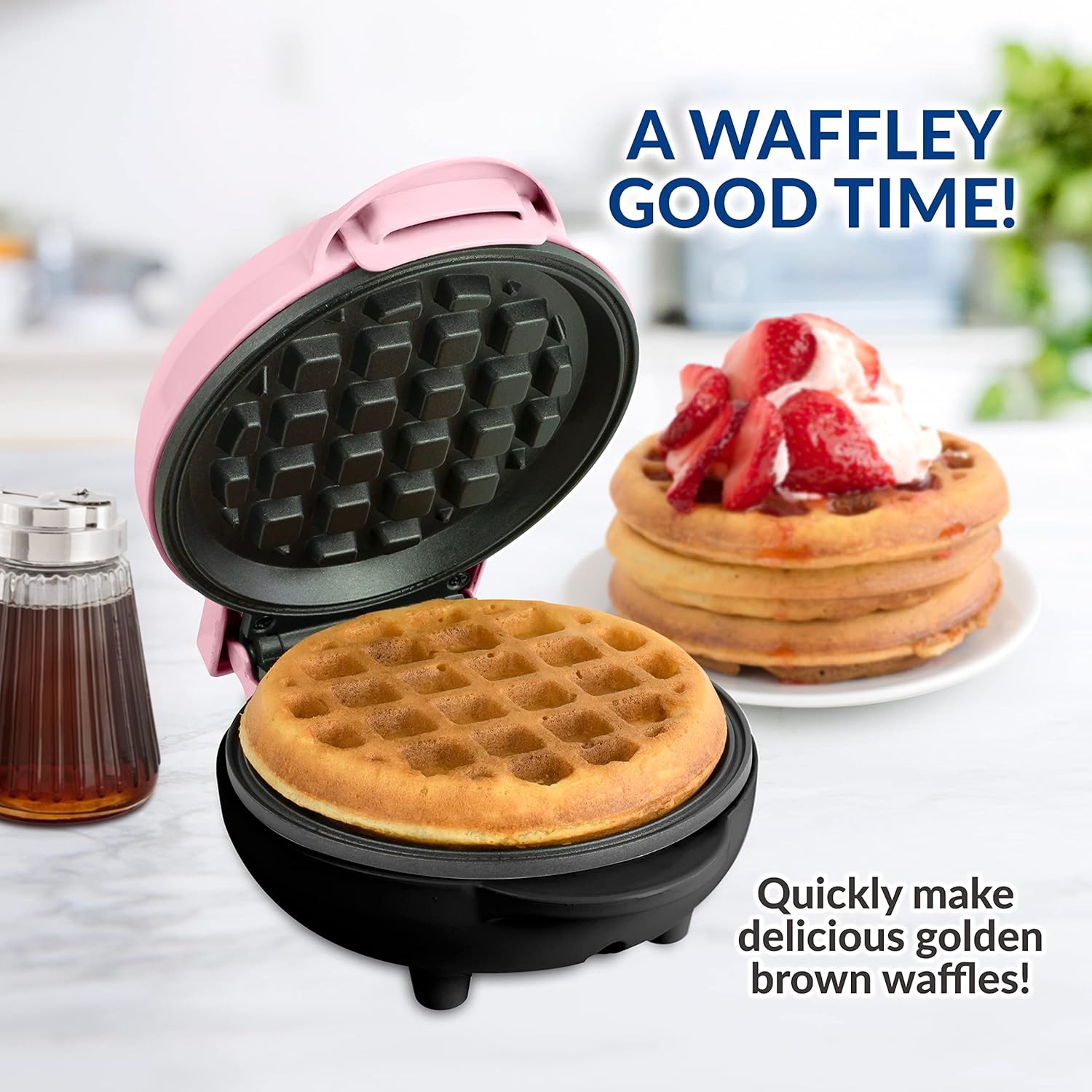 Pink Nostalgia MyMini Waffle Maker with 5-Inch Cooking Surface - Perfect for Hash Browns, French Toast, Grilled Cheese, Quesadillas, Brownies, and Cookies!
