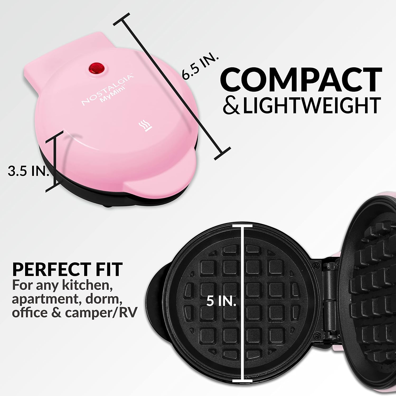 Pink Nostalgia MyMini Waffle Maker with 5-Inch Cooking Surface - Perfect for Hash Browns, French Toast, Grilled Cheese, Quesadillas, Brownies, and Cookies!