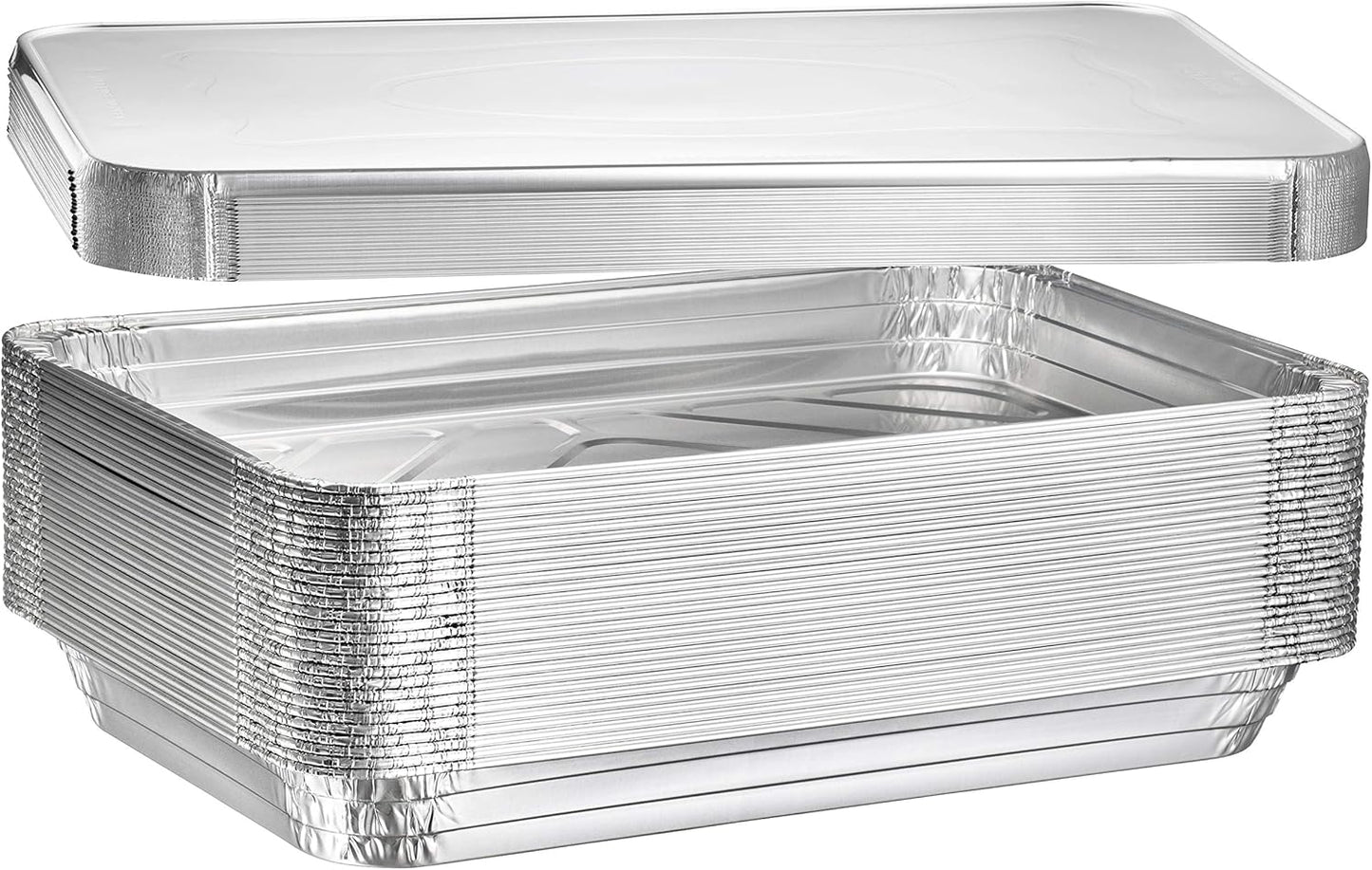 Plastible Full-Size Medium Foil Pan with Lids - 20 Pack of Disposable Aluminum Steam Table Pans, 20.75" x 12.8" x 2.2