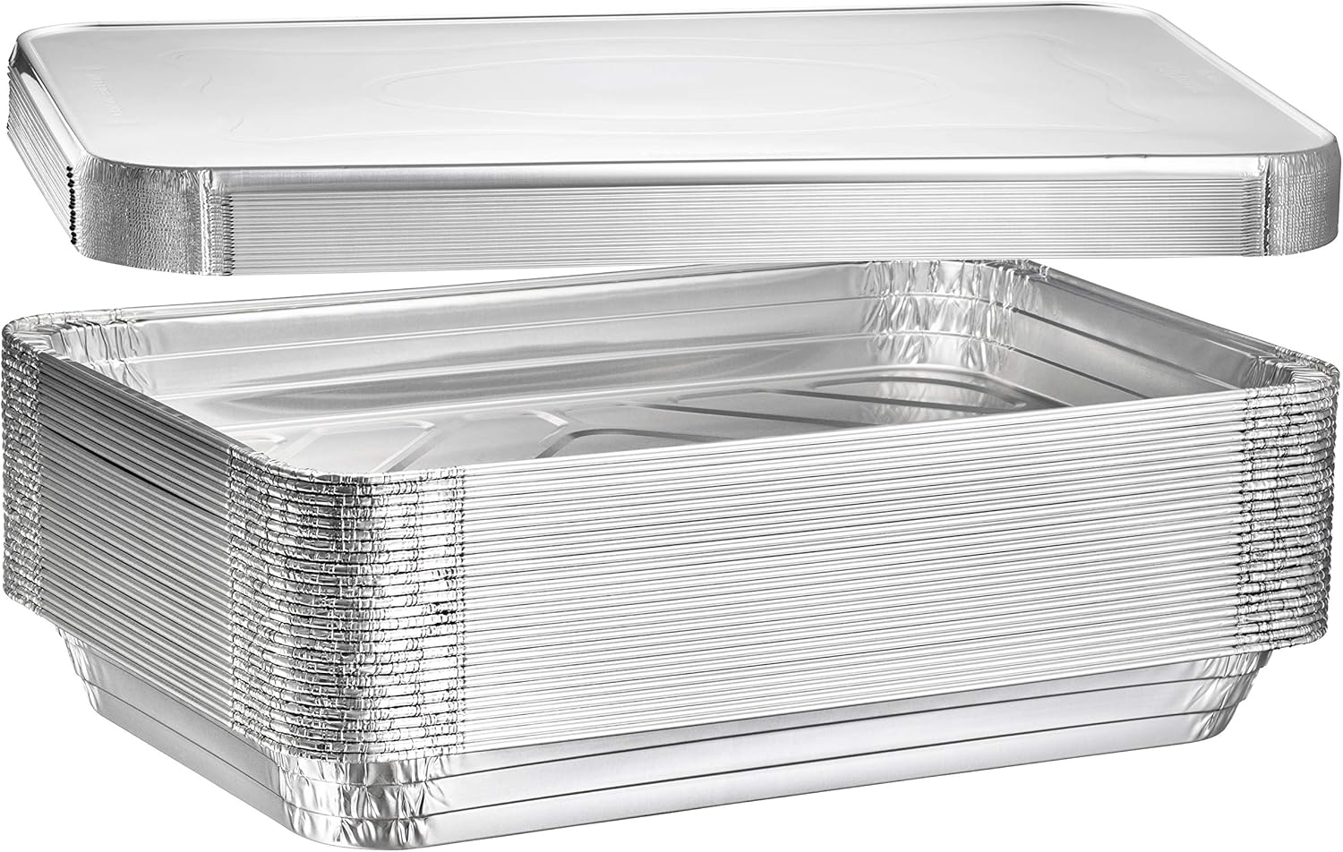 Plastible Full-Size Medium Foil Pan with Lids - 20 Pack of Disposable Aluminum Steam Table Pans, 20.75" x 12.8" x 2.2