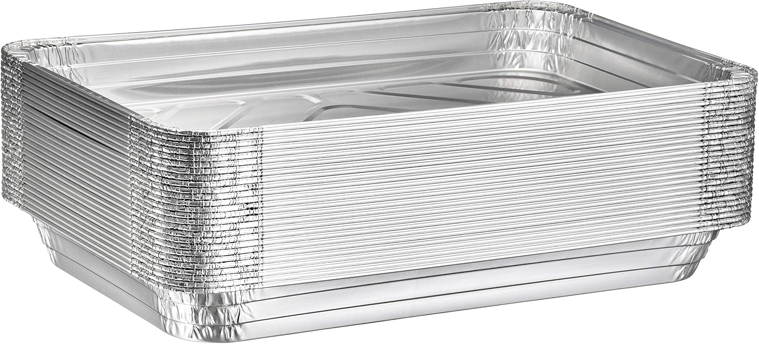 Plastible Full-Size Medium Foil Pan with Lids - 20 Pack of Disposable Aluminum Steam Table Pans, 20.75" x 12.8" x 2.2