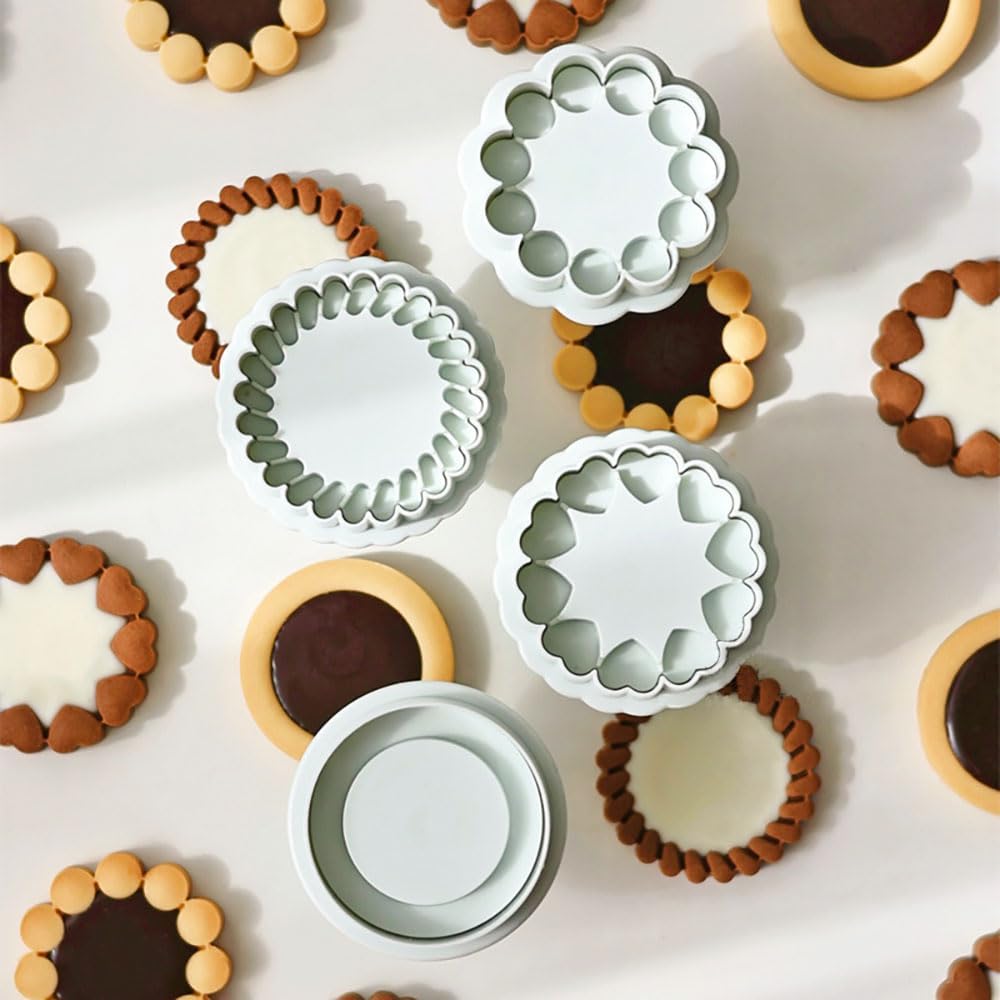 Plastic 3D Flower Cookie Cutter Set for Baking Sandwich Cookies and Fondant Molds