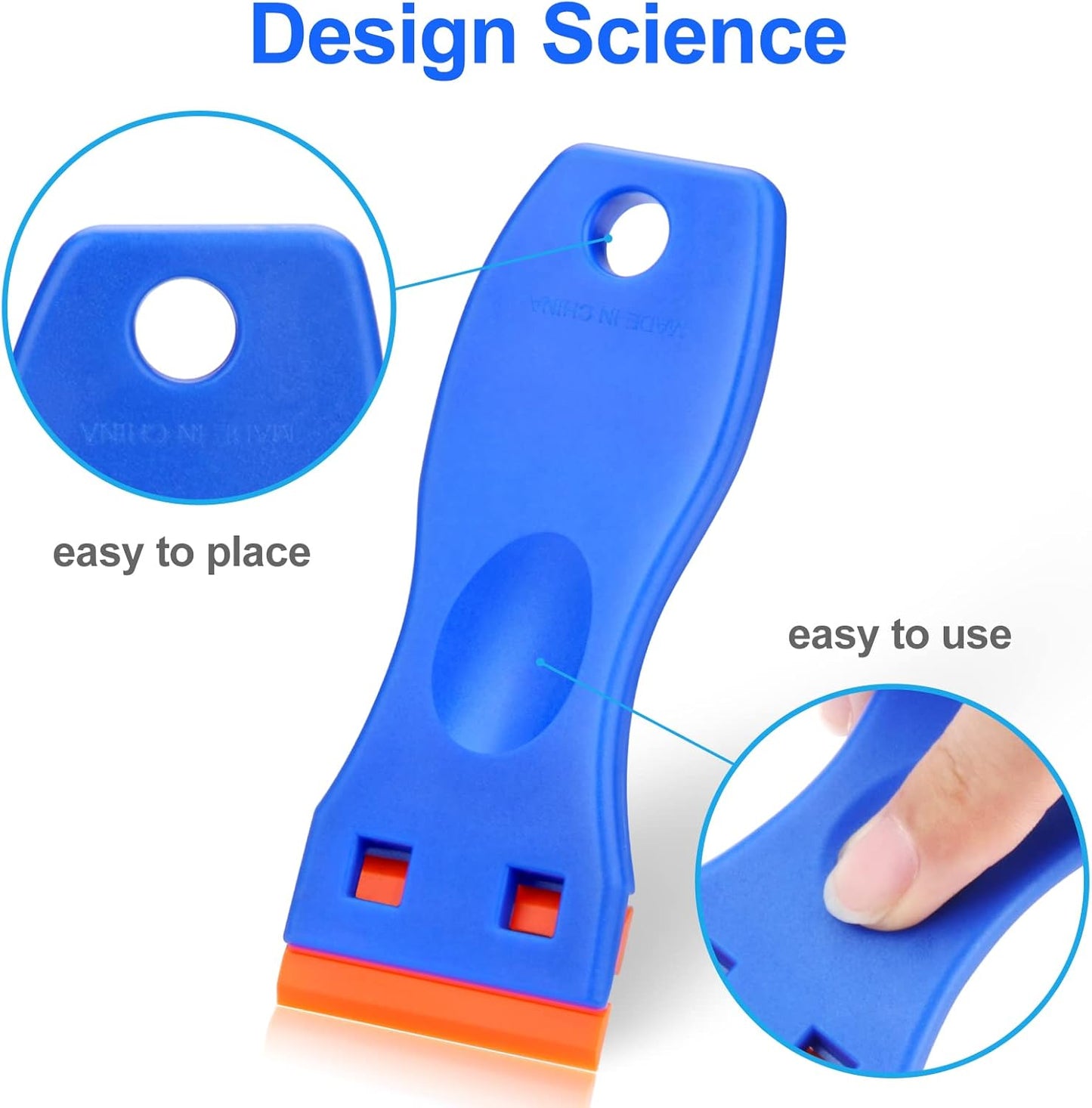 Plastic Razor Blade Scraper Set - 4 Scrapers & 100 Blades for Removing Labels, Decals, and Adhesive Residue from Car Windows and Glass