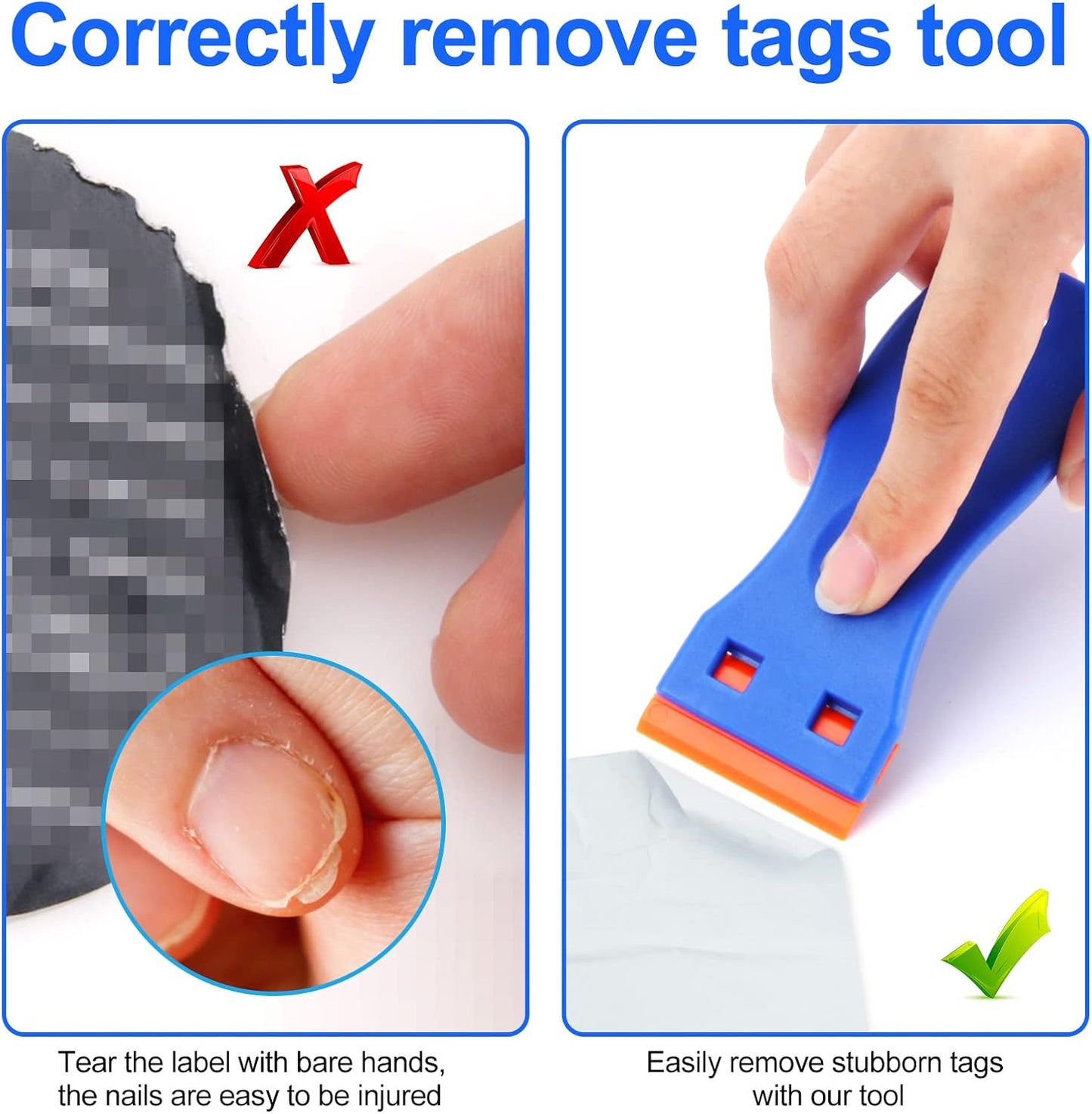 Plastic Razor Blade Scraper Set - 4 Scrapers & 100 Blades for Removing Labels, Decals, and Adhesive Residue from Car Windows and Glass