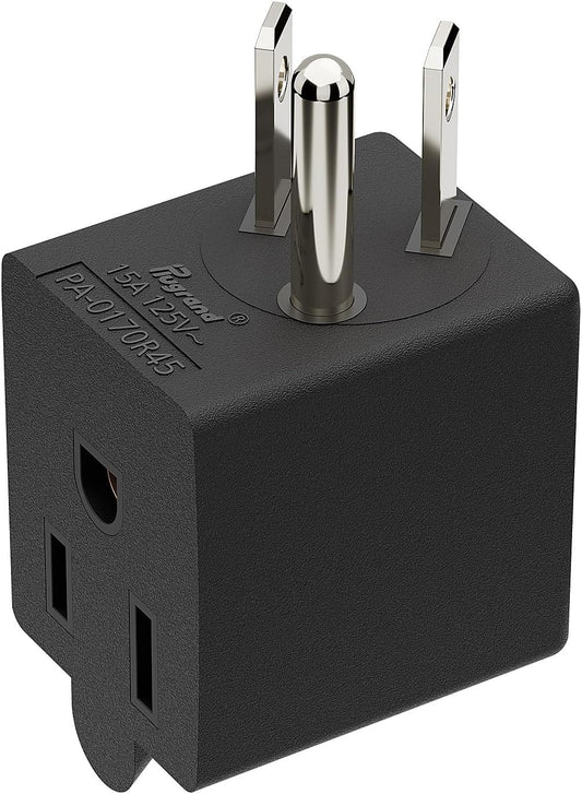 Plugrand 90 Degree Right Angle USA Male Female Power Adapter - White 5-15P to 5-15R Space Saving Direction Changer Adapter