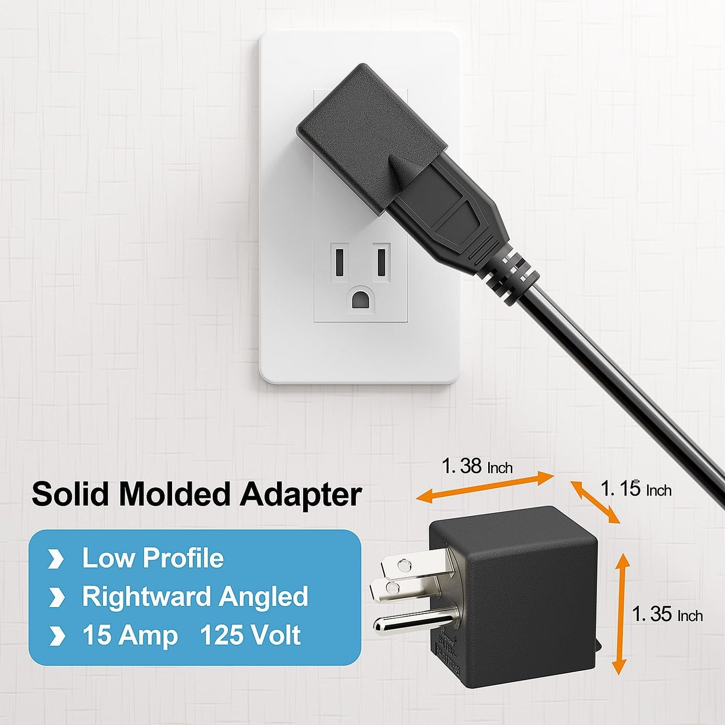 Plugrand 90 Degree Right Angle USA Male Female Power Adapter - White 5-15P to 5-15R Space Saving Direction Changer Adapter